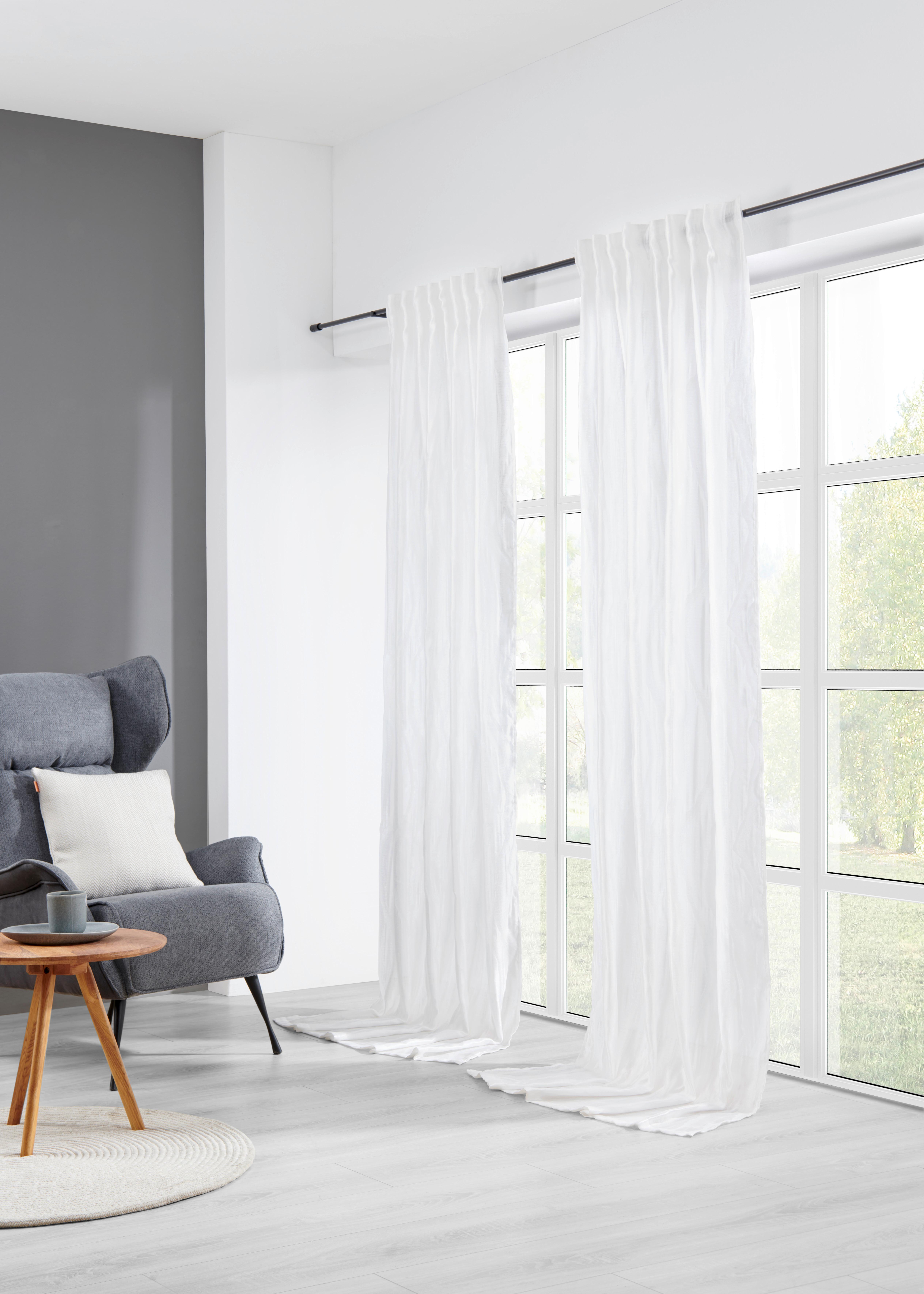 Končana Zavesa Phil - bela, Romantika, tekstil (135/255cm) - Premium Living