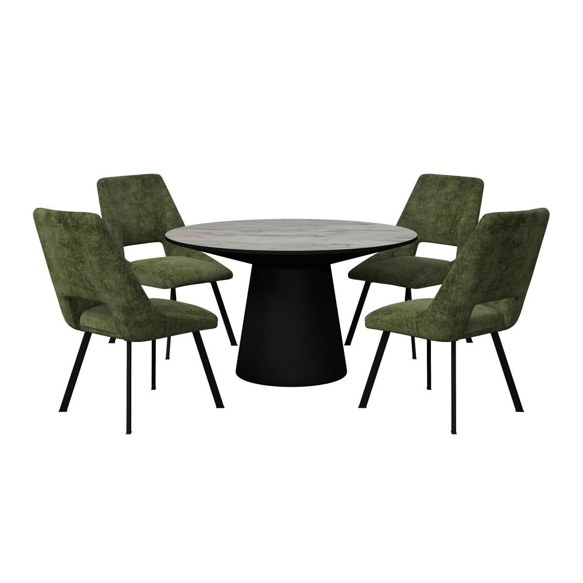Jedilna Garnitura Amarillo, Miza Ø 120cm, 4x Stol - črna/zelena, Moderno, kovina/tekstil - Bessagi Home