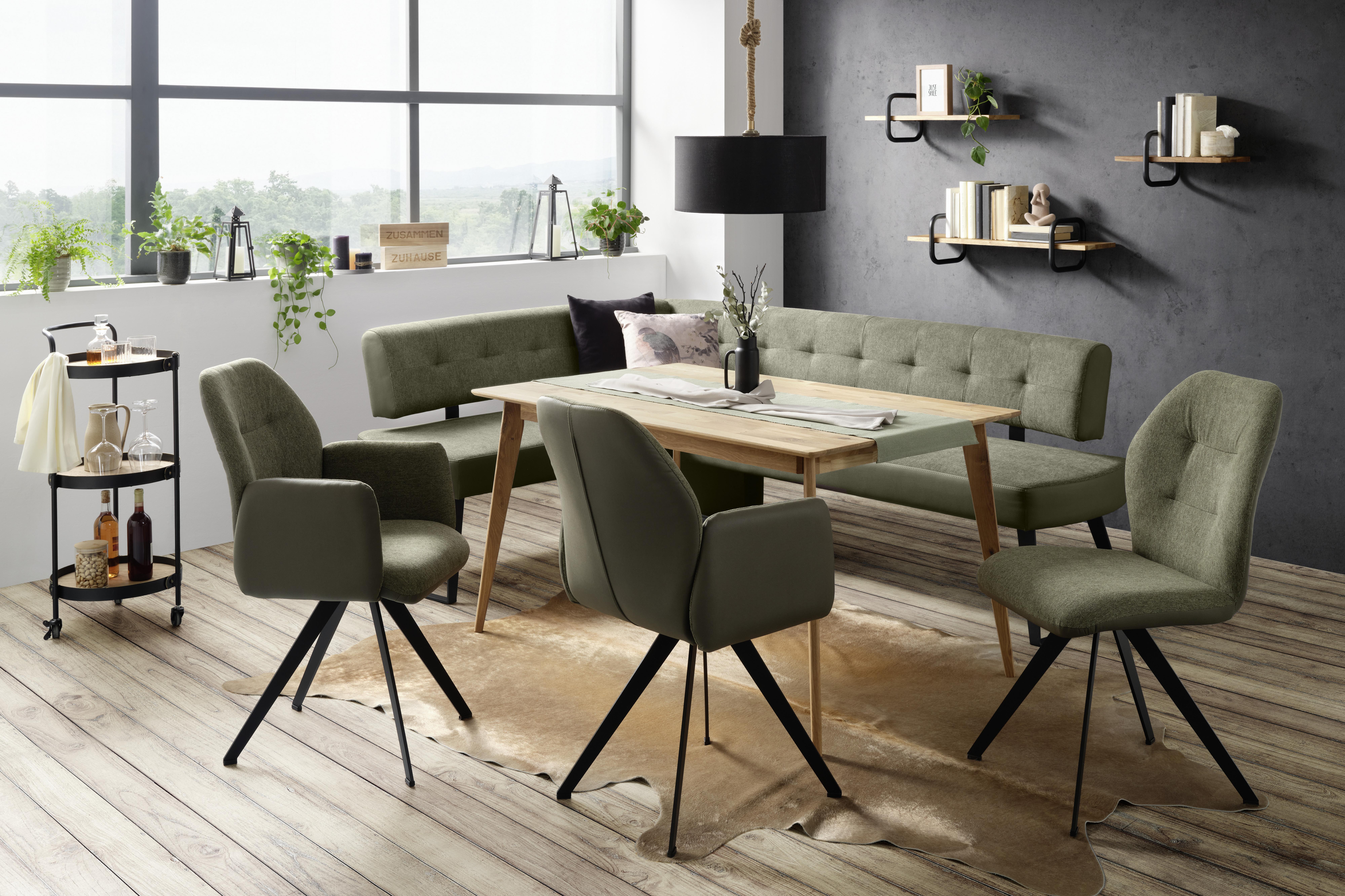 Eckbank in Grün ca. 170x220cm - Dunkelgrau/Schwarz, MODERN, Textil/Metall (170/220cm) - Premium Living