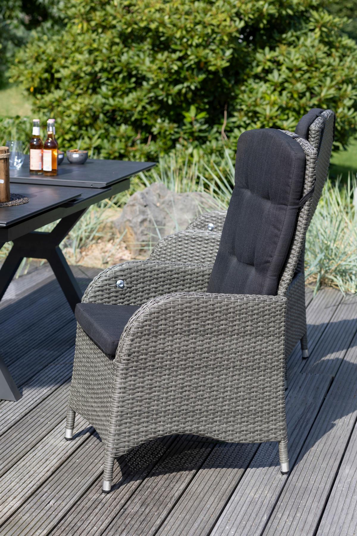 Garten-Relaxsessel Juan Grau verstellbar - Anthrazit/Grau, Basics, Kunststoff/Textil (60/110/68cm) - Gardenson