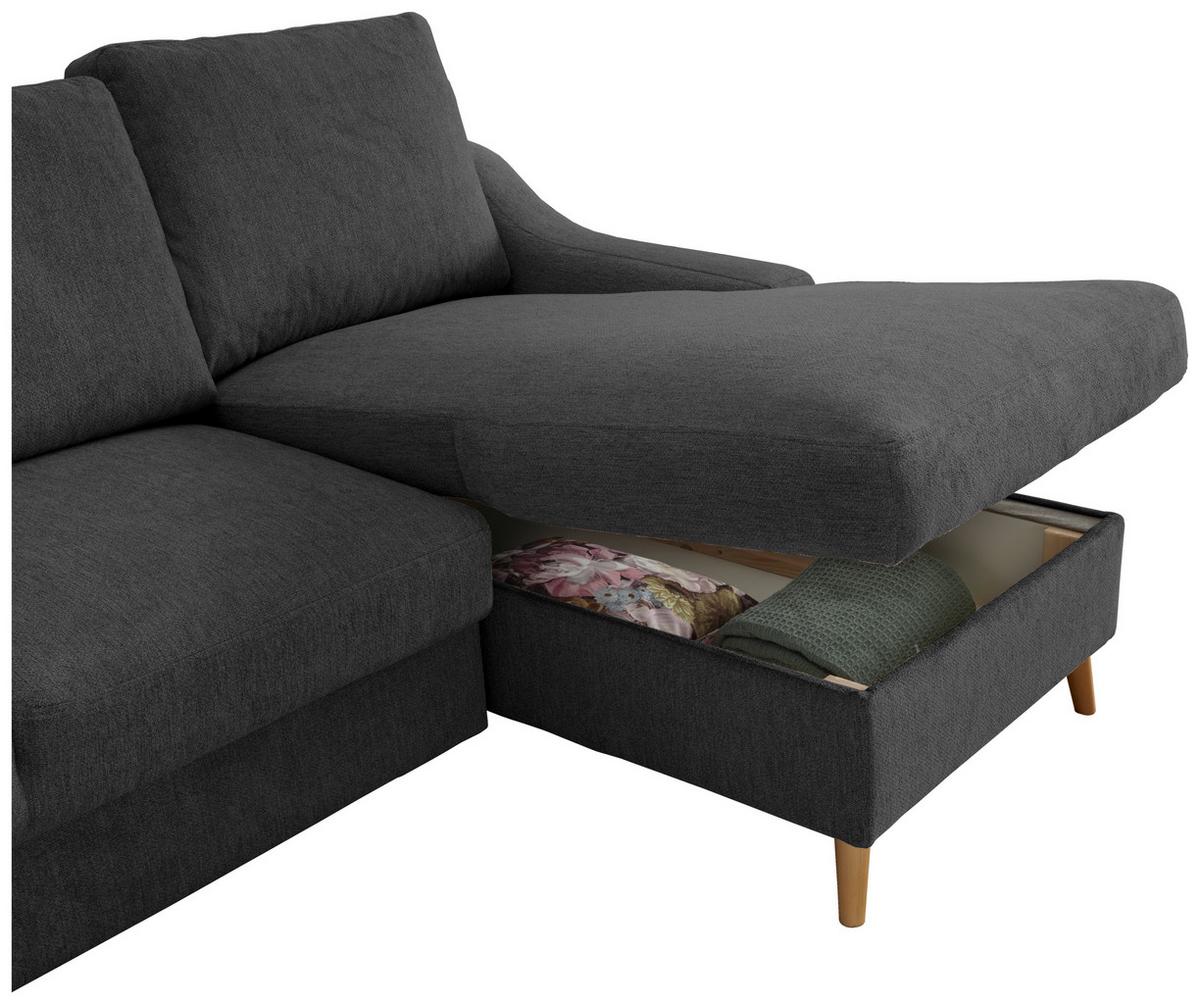 Wohnlandschaft Valentina Schwarz Mikrofaser - Blau/Schwarz, Design, Holz/Textil (228/150cm) - MID.YOU