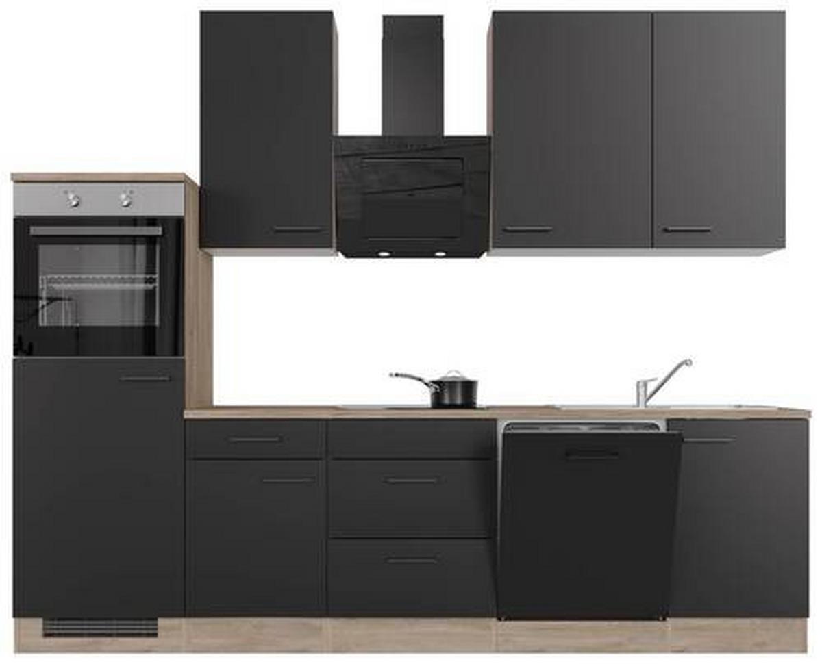 Kuhinjski Blok Capri, Črna. Hrast - črna/barve hrasta, Konvencionalno, kovina/leseni material (280cm) - FlexWell