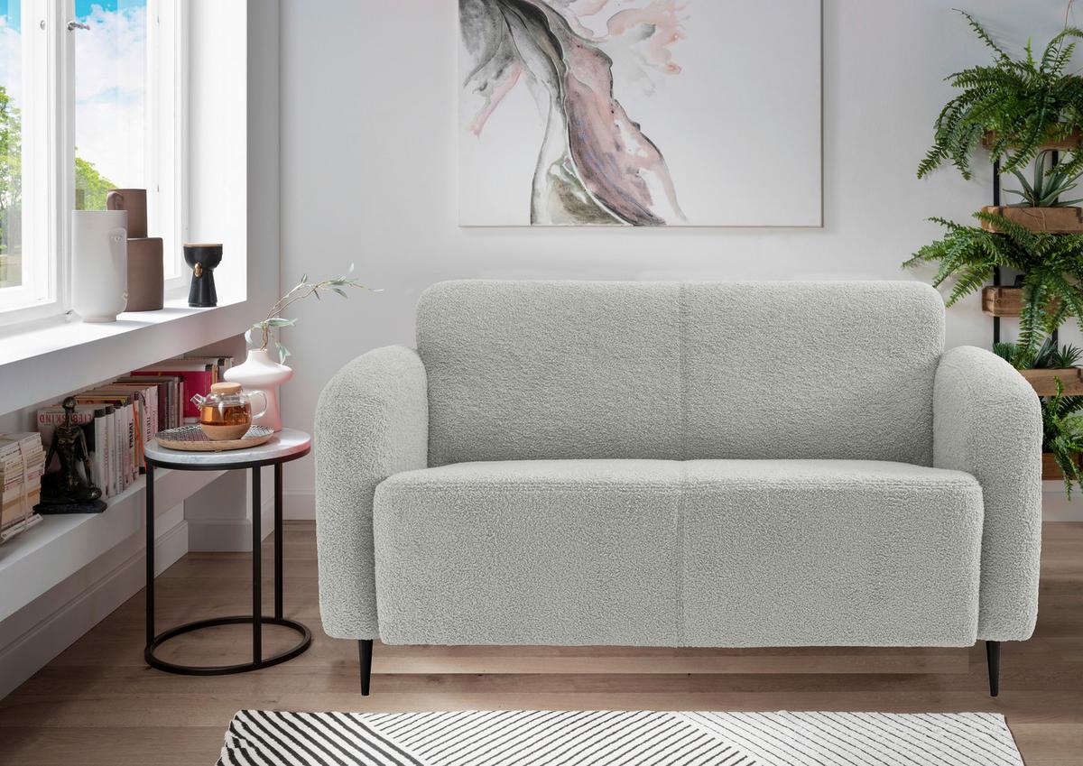 2-Sitzer-Sofa Marone Hellgrau Teddystoff - Hellgrau/Schwarz, MODERN, Textil/Metall (140/76/90cm) - Livetastic