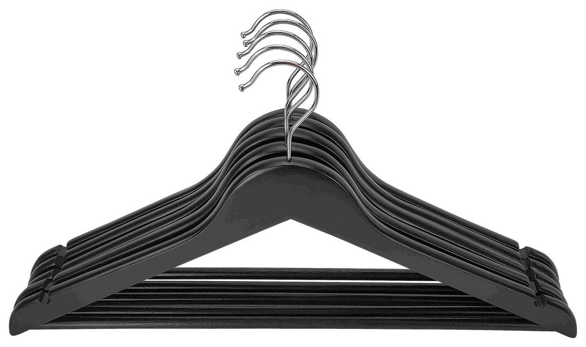 Kleiderbügelset Kathrin Schwarz 5-teilig - Schwarz, KONVENTIONELL, Holz/Metall (44,5/23/1,2cm) - Mömax