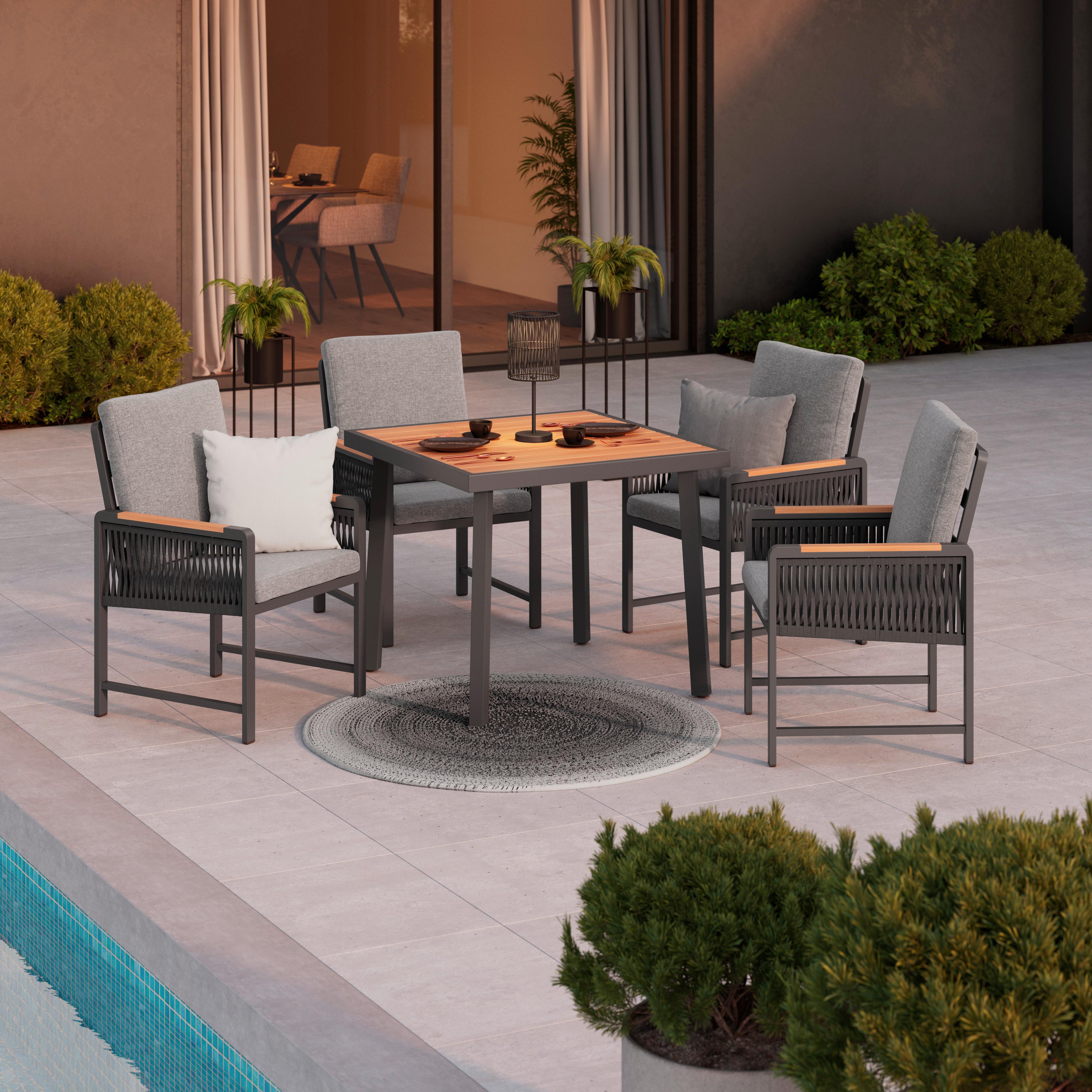 Gartentischgruppe Washington 1 Naturfarben/Grau, 5-teilig - Dunkelgrau/Naturfarben, Basics, Kunststoff/Textil (89/89/75cm)