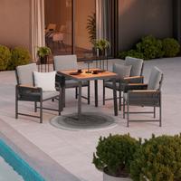 Gartentischgruppe Washington 1 Naturfarben/Grau, 5-teilig - Dunkelgrau/Naturfarben, Basics, Kunststoff/Textil (89/89/75cm)