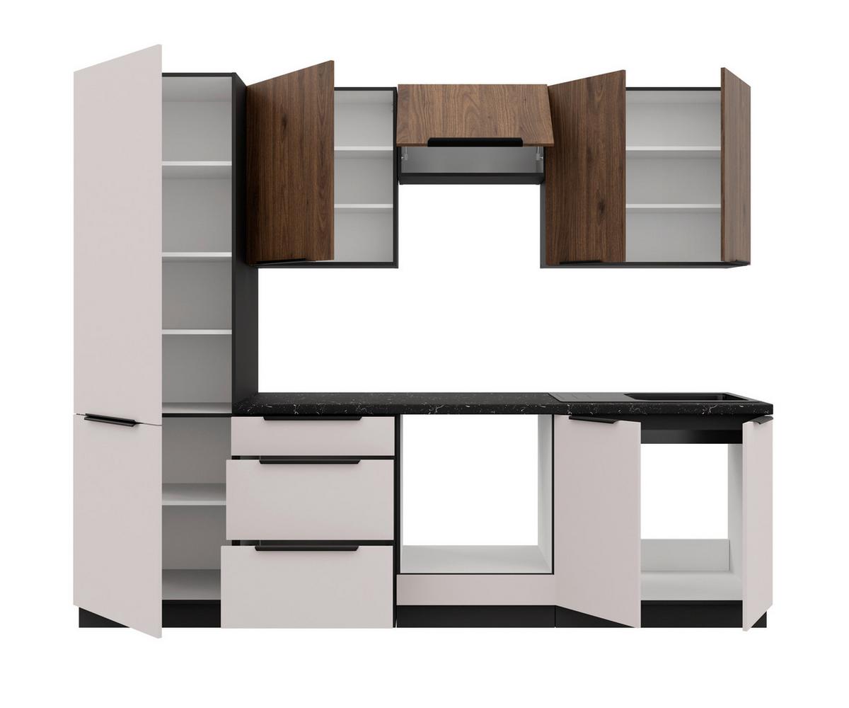 Bucatarie fara electrocasnice ARONA/MONZA - cașmir/culoare lemn de nuc, Modern, material pe bază de lemn (260/210/60cm) - Modern Living