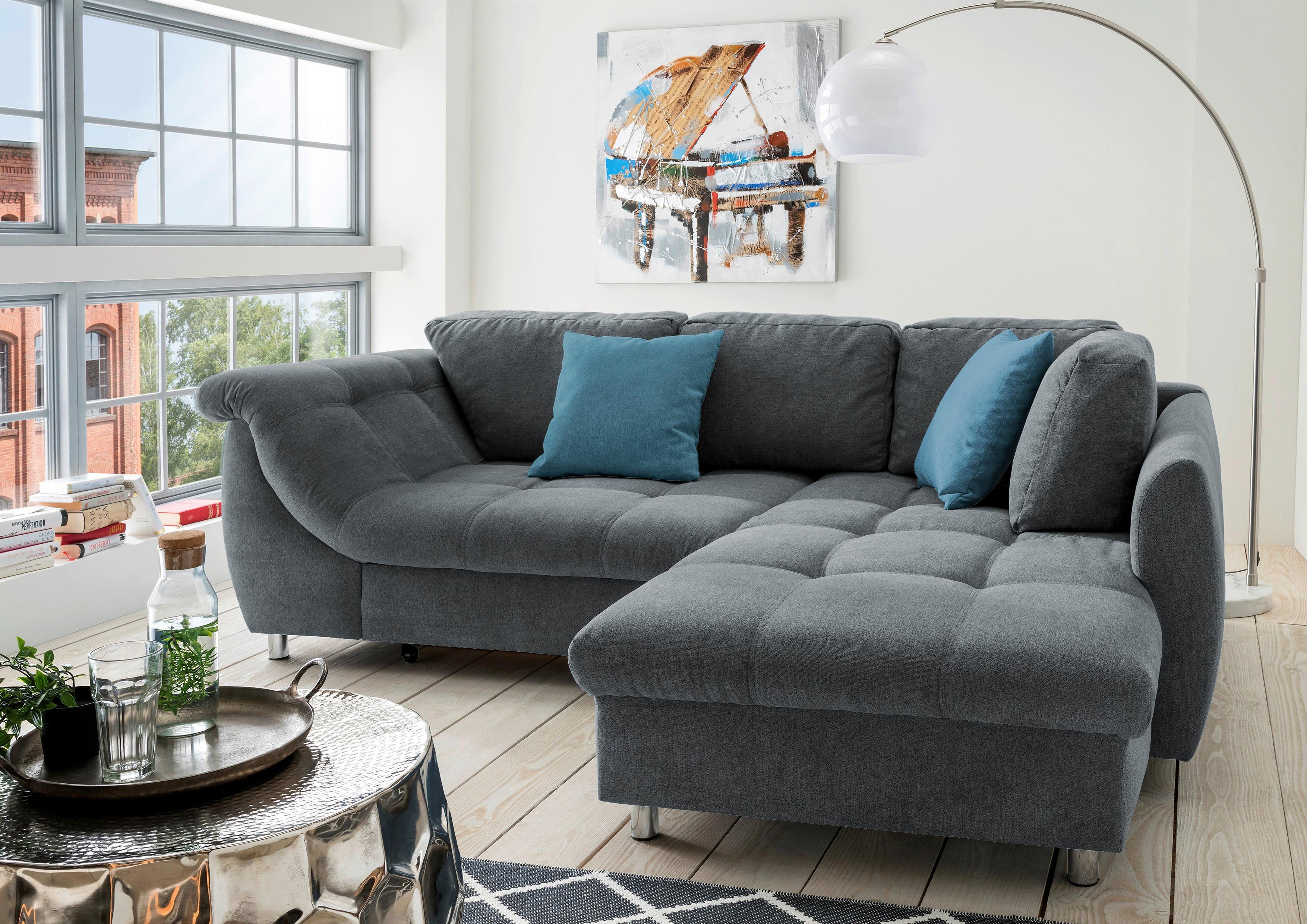 Sedežna Garnitura Agira, Antracit, Ležišče - barve kroma/modra, Design, tekstil (250/190cm) - Modern Living