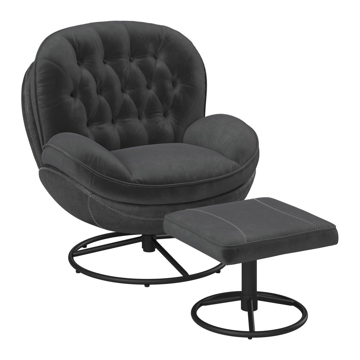 Relax Fotel Lábtartóval Essy - sötétszürke, Modern, textil/fém (83/84,5/86cm) - Bessagi Home