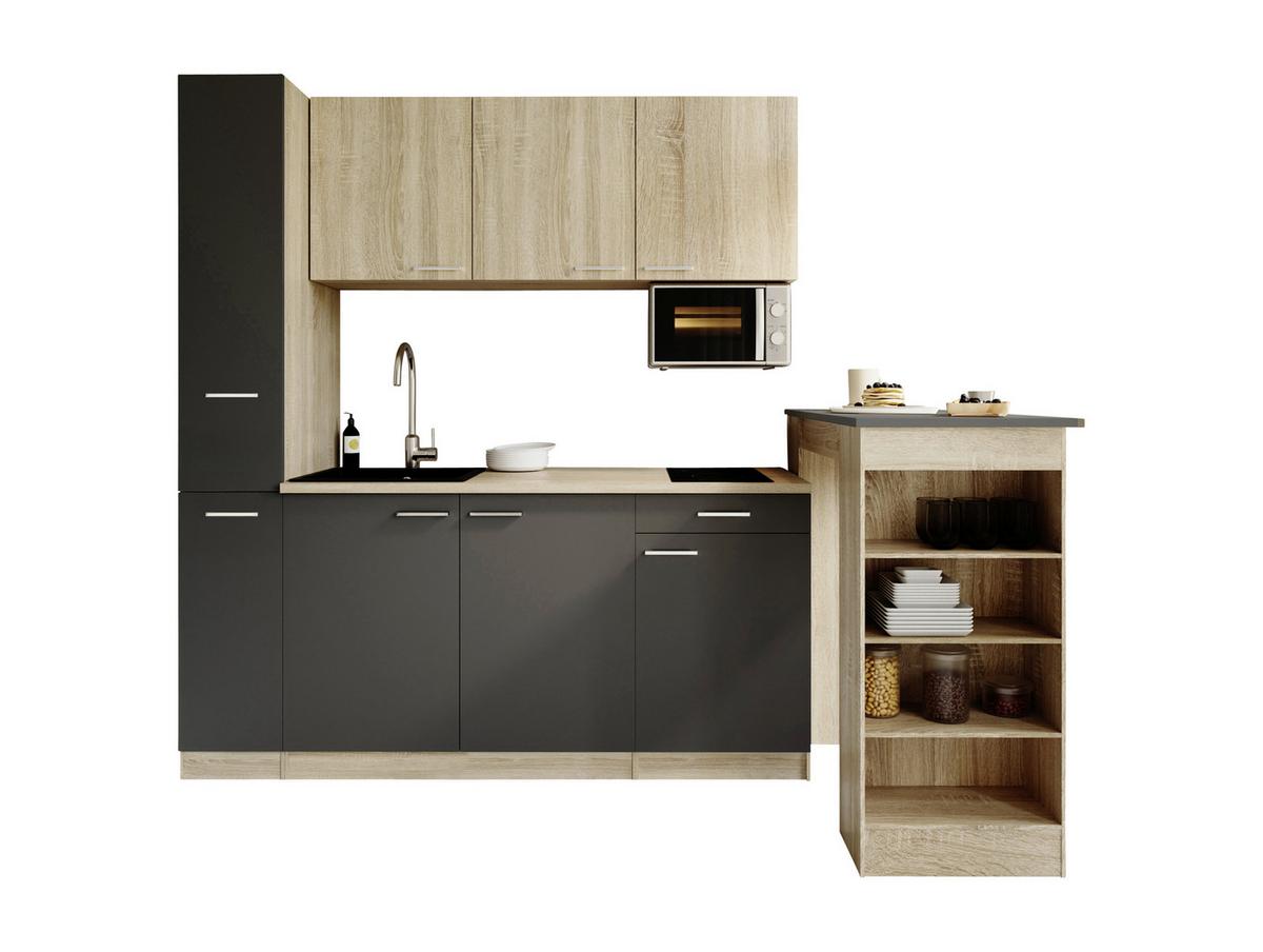 Küchenblock Ingrid m. Geräten Grau - Eichefarben/Alufarben, Design, Holzwerkstoff/Kunststoff (180cm) - Respekta