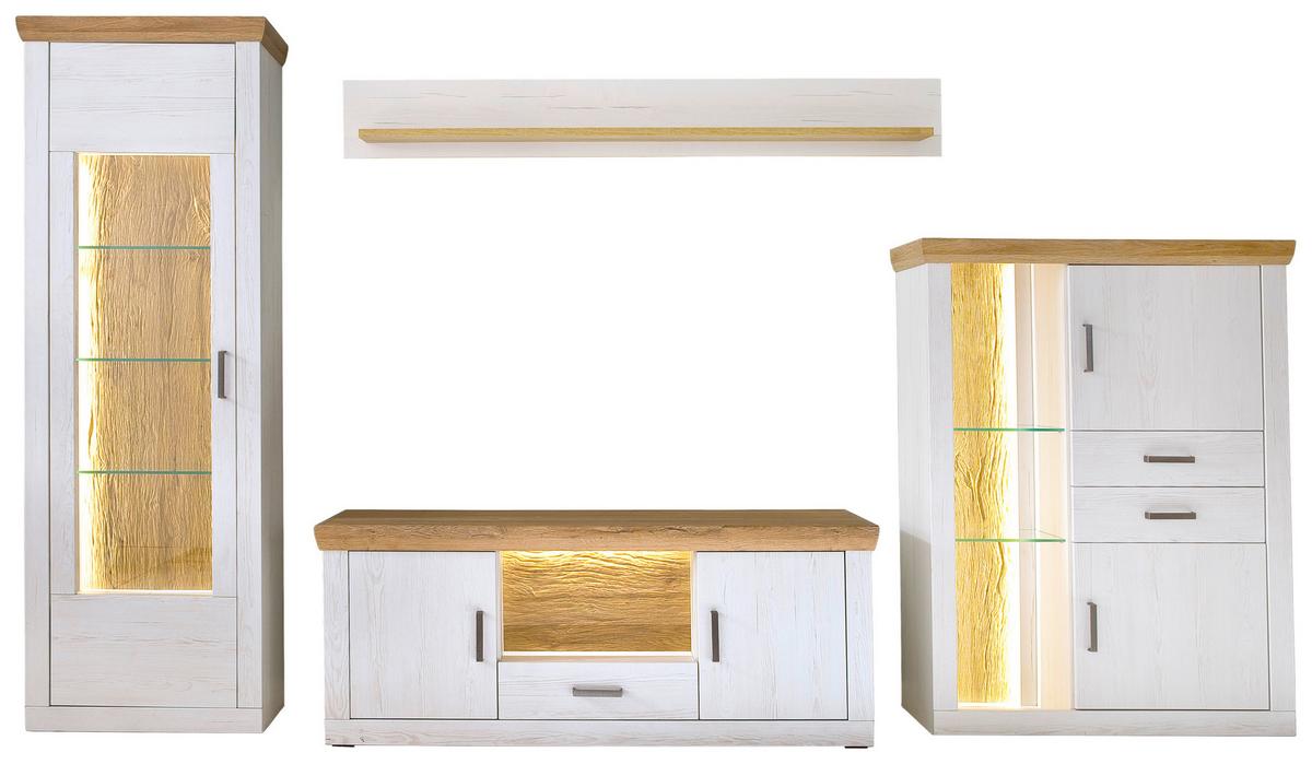 Wohnwand Madrid Eiche-/Pinienfarben - Eichefarben/Graphitfarben, Design, Glas/Holzwerkstoff (351/205/50cm) - MID.YOU