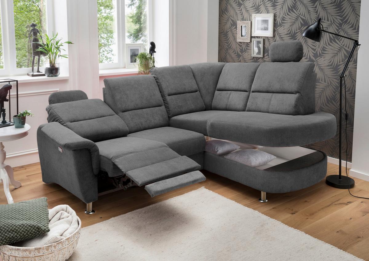 Wohnlandschaft Parole Anthrazit Mikrofaser - Chromfarben/Anthrazit, KONVENTIONELL, Textil/Metall (231/184cm) - Livetastic