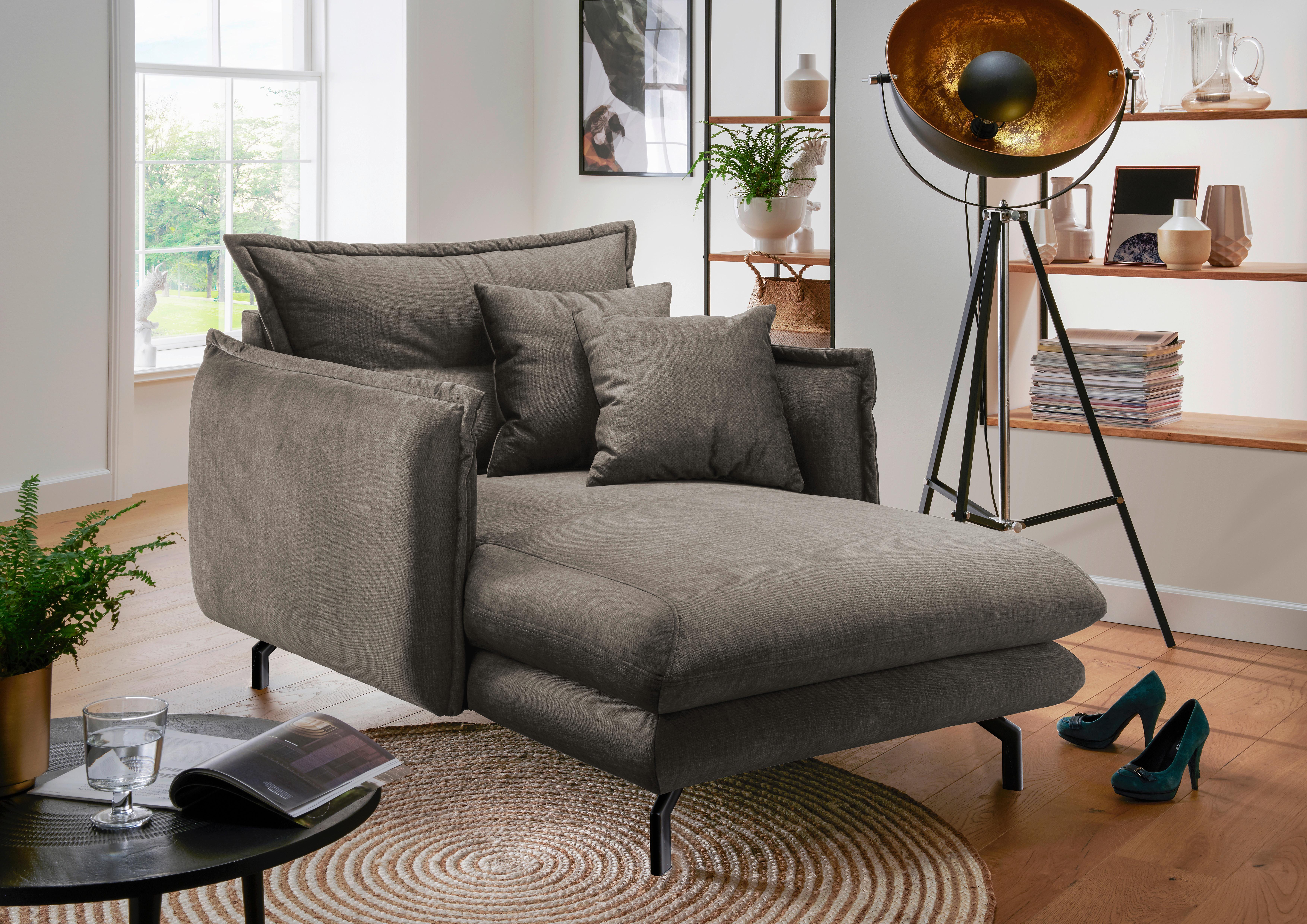 Relaxsessel Lava Braun Velours - Schwarz/Braun, MODERN, Textil/Metall (111/101/167cm) - Livetastic