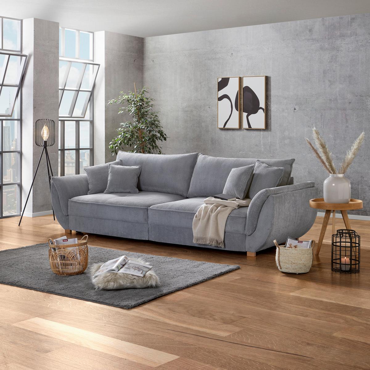 Velika Zofa Guarda, Svetlo Siva, Ležišče - naravne barve/svetlo siva, Moderno, tekstil/les (301/92/114cm) - Premium Living