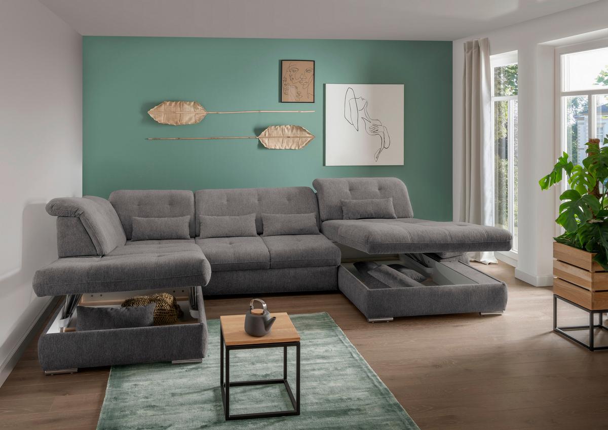 Wohnlandschaft Dalida Braun/Grau Chenille - Chromfarben/Braun, Design, Textil/Metall (254/376/195cm) - Livetastic