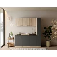 Küchenblock Ingrid m. Gerät Grau - Eichefarben/Alufarben, Design, Holzwerkstoff/Kunststoff (180cm) - Respekta
