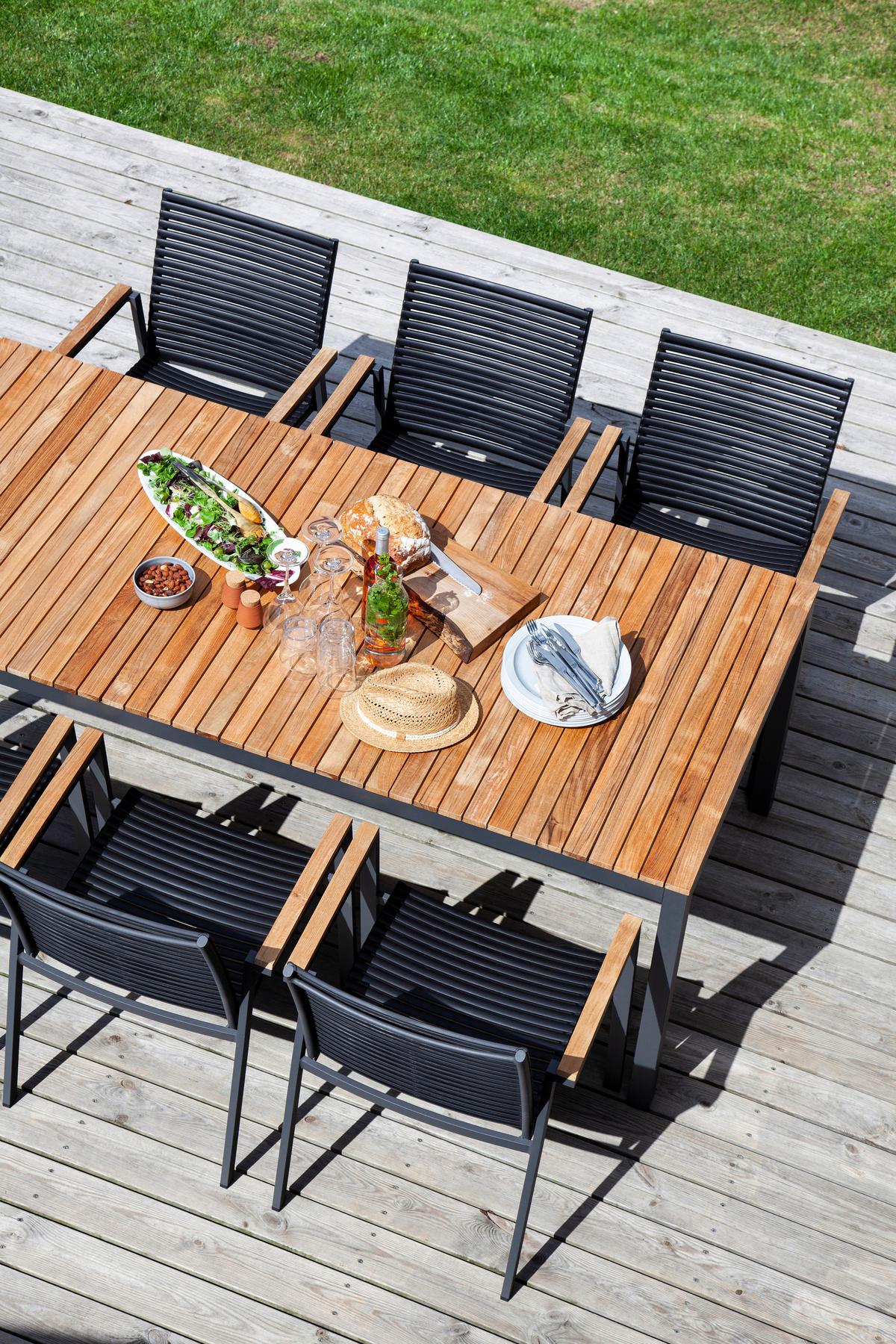 Gartentisch Mood Extreme Anthrazit/Teak - Anthrazit/Teakfarben, Natur, Holz/Metall (209/100/74cm) - Gardenson