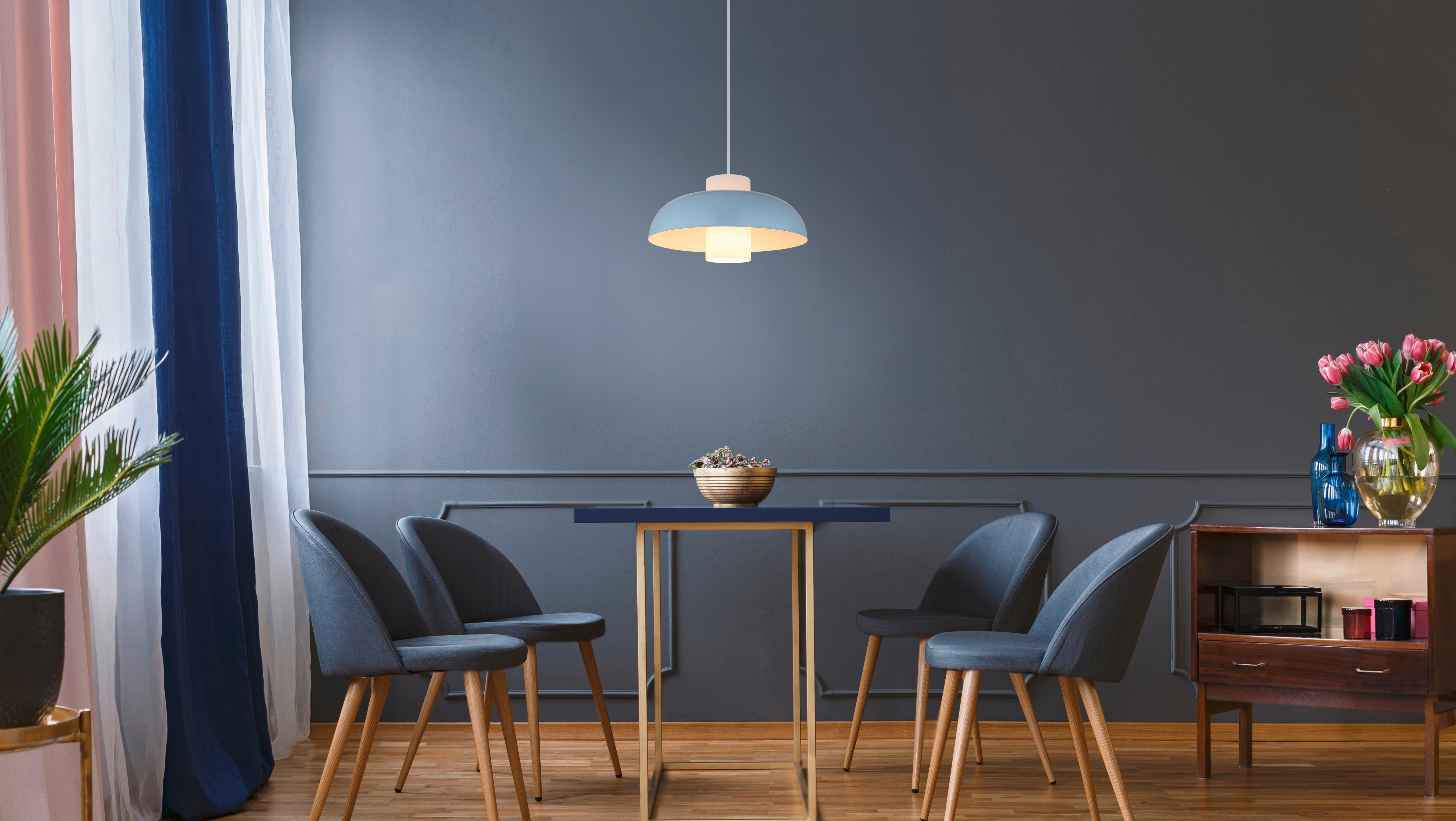 HÄNGELEUCHTE 15755B - Blau/Weiss, Trend, Glas/Textil (38/120cm) - Globo