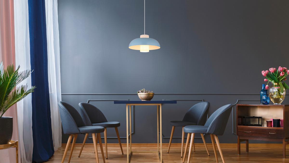 HÄNGELEUCHTE 15755B - Blau/Weiss, Trend, Glas/Textil (38/120cm) - Globo