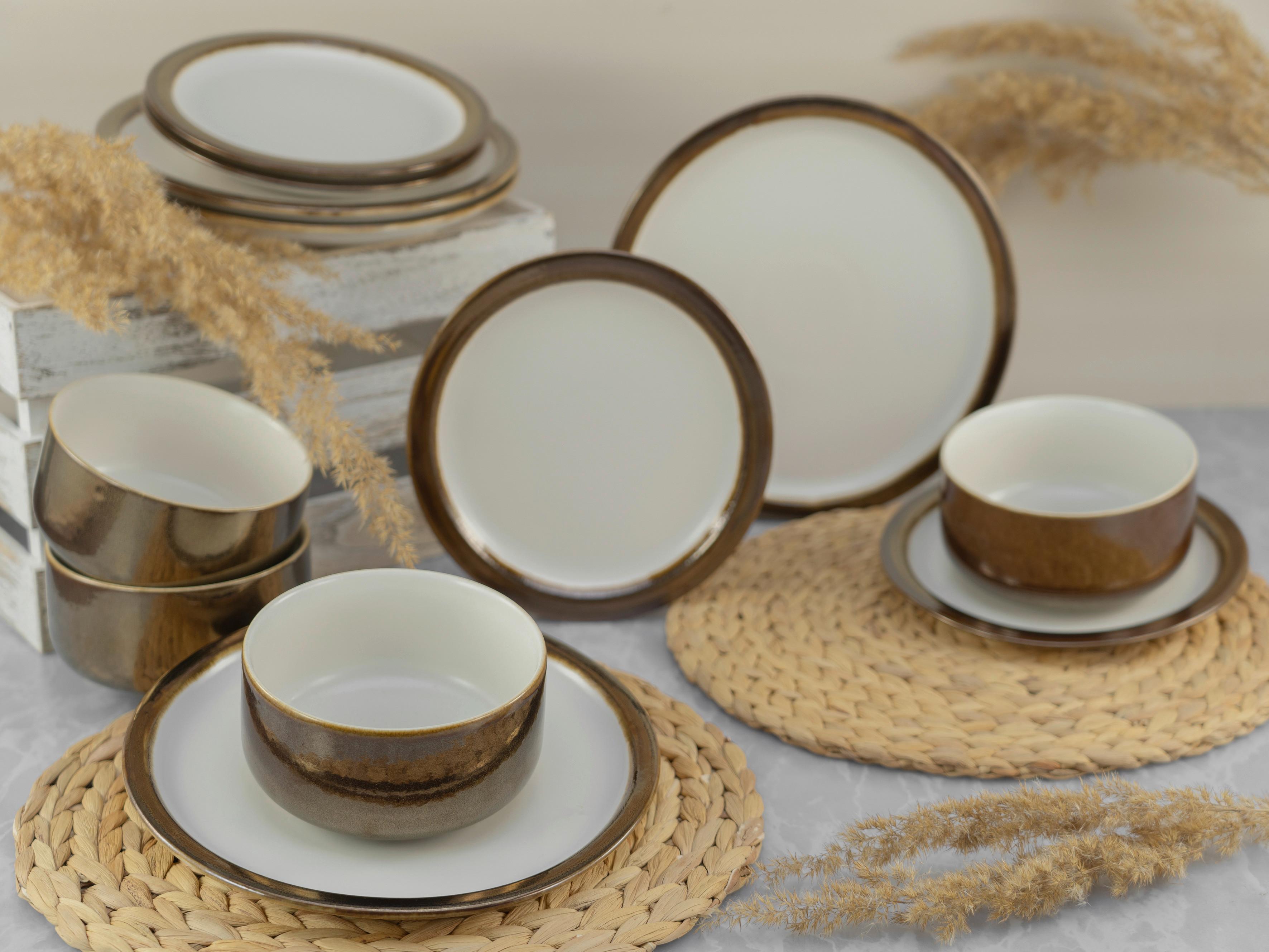 Jedilni Servis Modern Industrial, 12-Delni - zlate barve/bela, keramika - Creatable