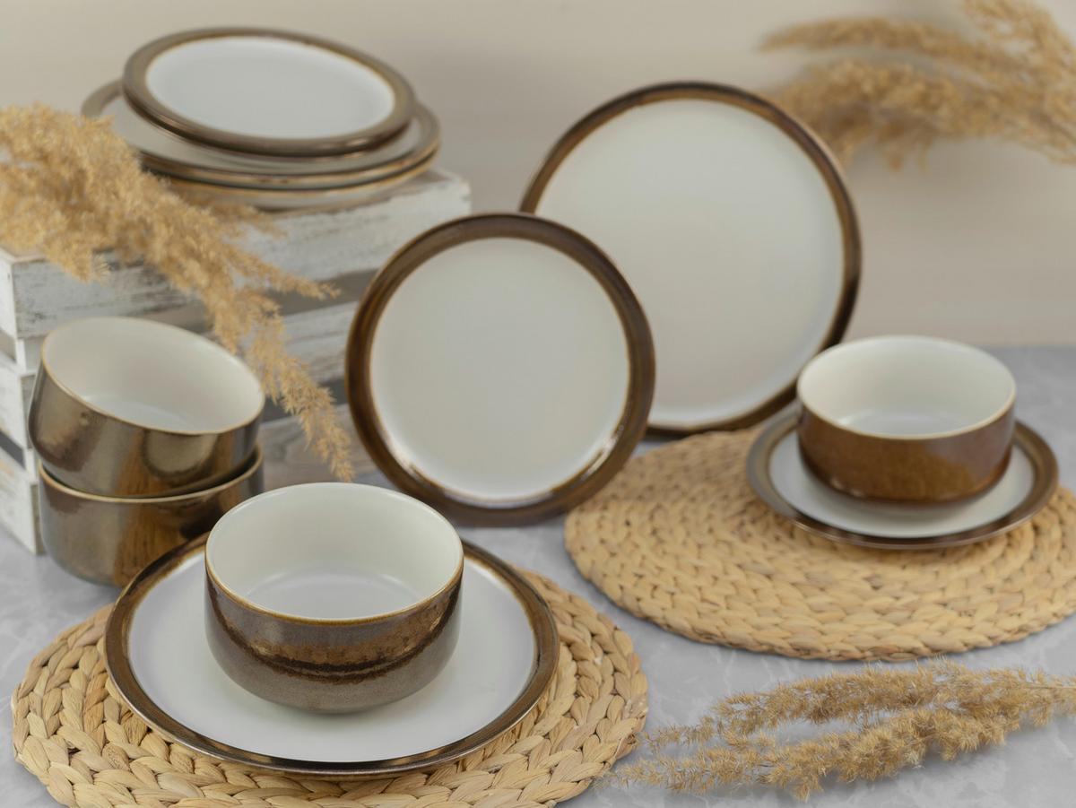 Jedilni Servis Modern Industrial, 12-Delni - zlate barve/bela, keramika - Creatable