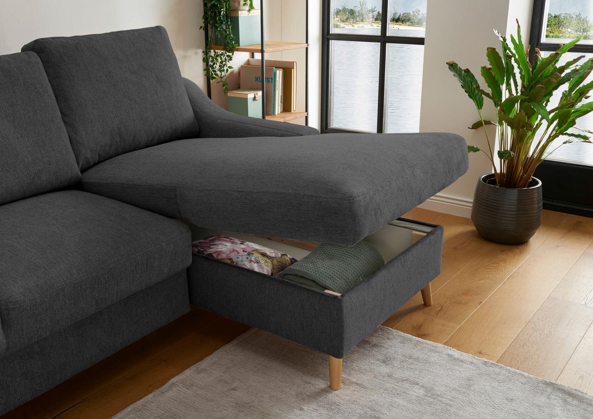 Wohnlandschaft Valentina Schwarz Mikrofaser - Blau/Schwarz, Design, Holz/Textil (228/150cm) - MID.YOU