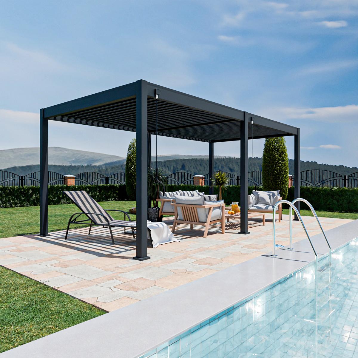Pergola Superior, Antracit, 3x6m - barve grafita, Basics, kovina (300/255/600cm) - Gardenson