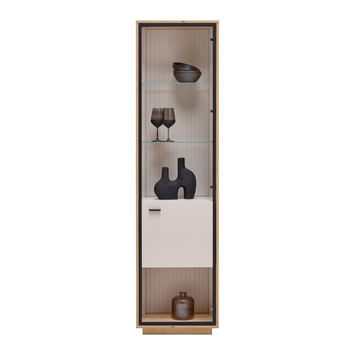Vitrine Cremona Kaschmir/Eiche Artisan - Kaschmir/Schwarz, MODERN, Glas/Holzwerkstoff (52/200/38cm) - Premium Living