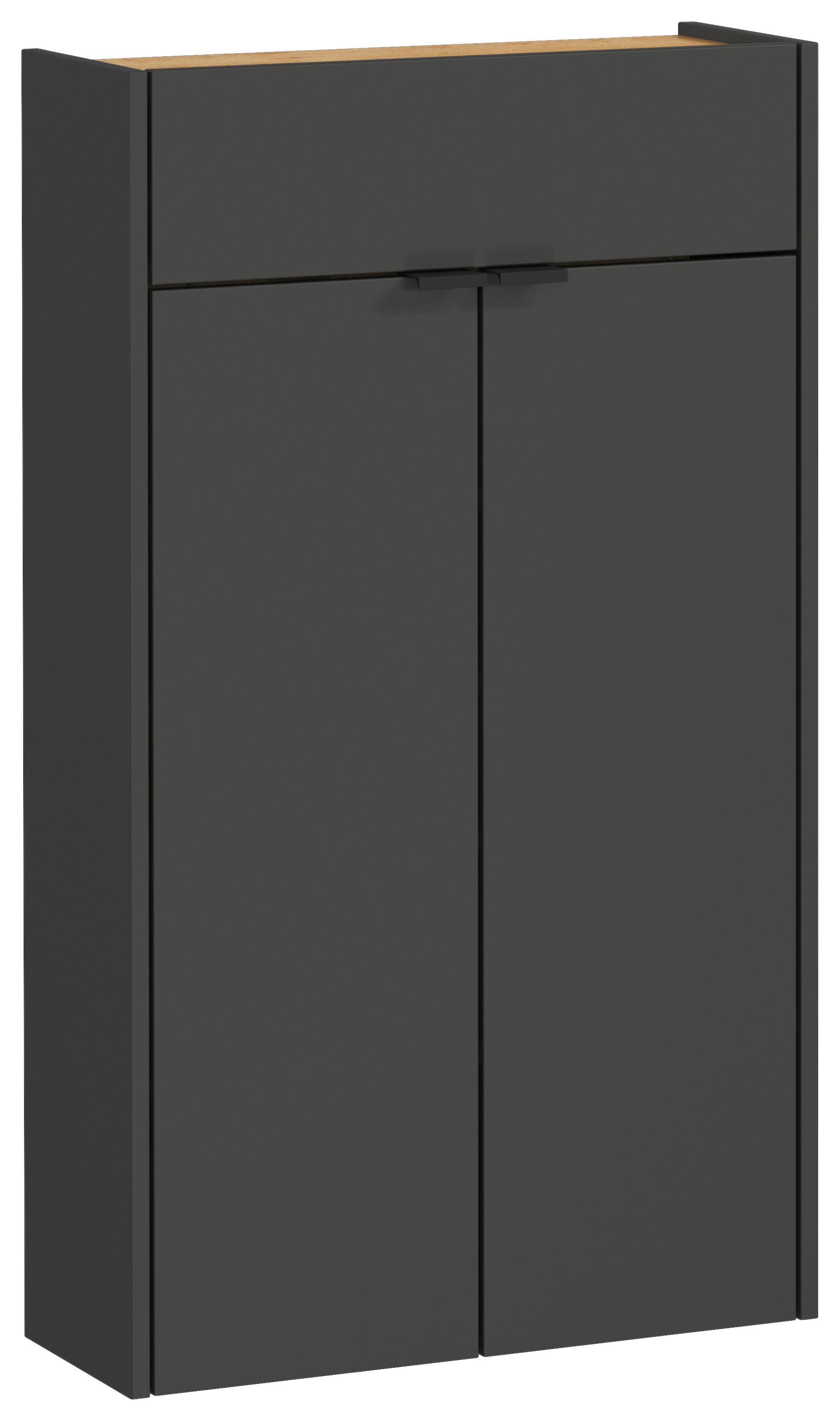 SZAFKA NA BUTY GW-AMECA - kolor dębowy/czarny, Design, materiał drewnopochodny/tworzywo sztuczne (56/97/22cm)