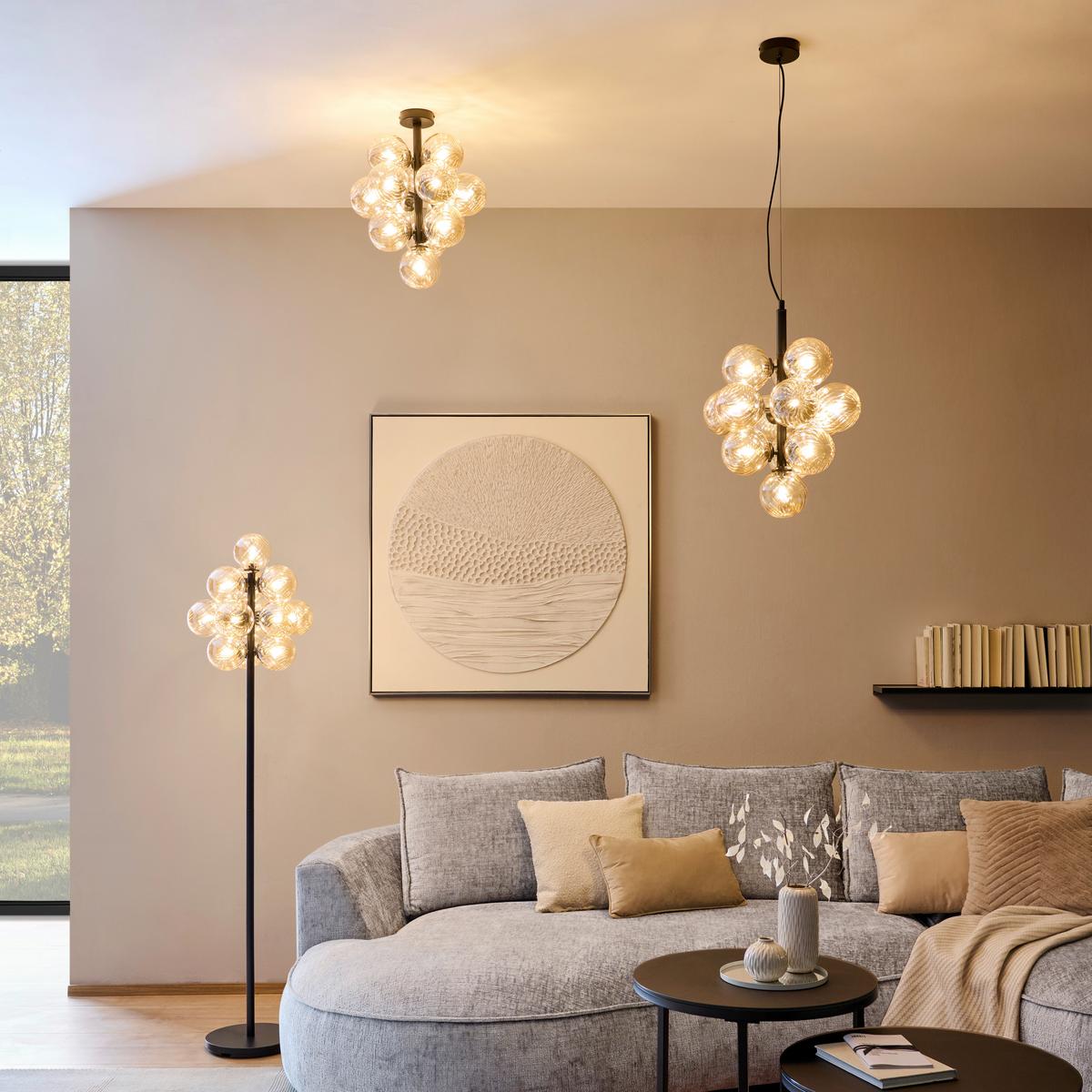 HÄNGELEUCHTE 56146H - Schwarzchrom/Orange, Design, Glas/Kunststoff (39,5/120cm) - Globo
