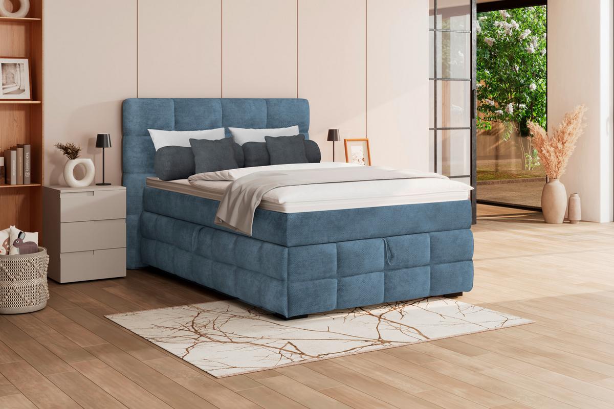 PAT BOX VEGA - albastru/alb, Trend, lemn/textil (120/200cm) - Modern Living