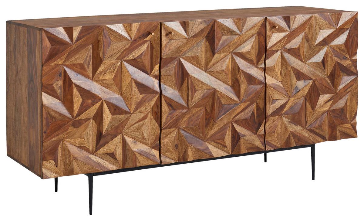 Komoda Wohnling, Pravi Les - zlate barve/črna, Design, kovina/les (144/72/47cm) - MID.YOU