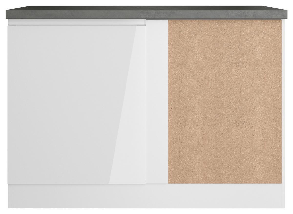 Eckunterschrank Monza ca. 120x86 cm Weiß/Grau - Weiß Hochglanz/Weiß, LIFESTYLE, Holzwerkstoff (120/86/60cm) - Held