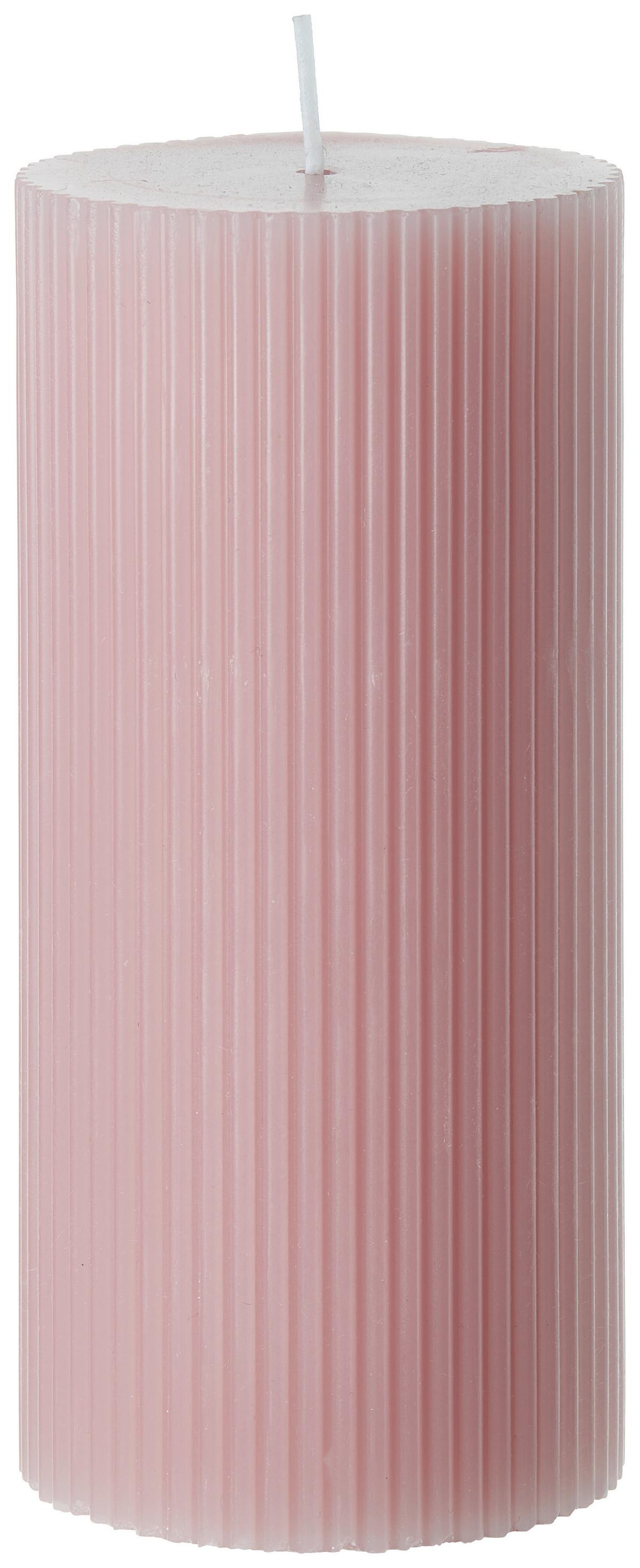 Stumpenkerze Stripes in diversen Farben - Taupe/Hellrosa (7/15cm) - Premium Living