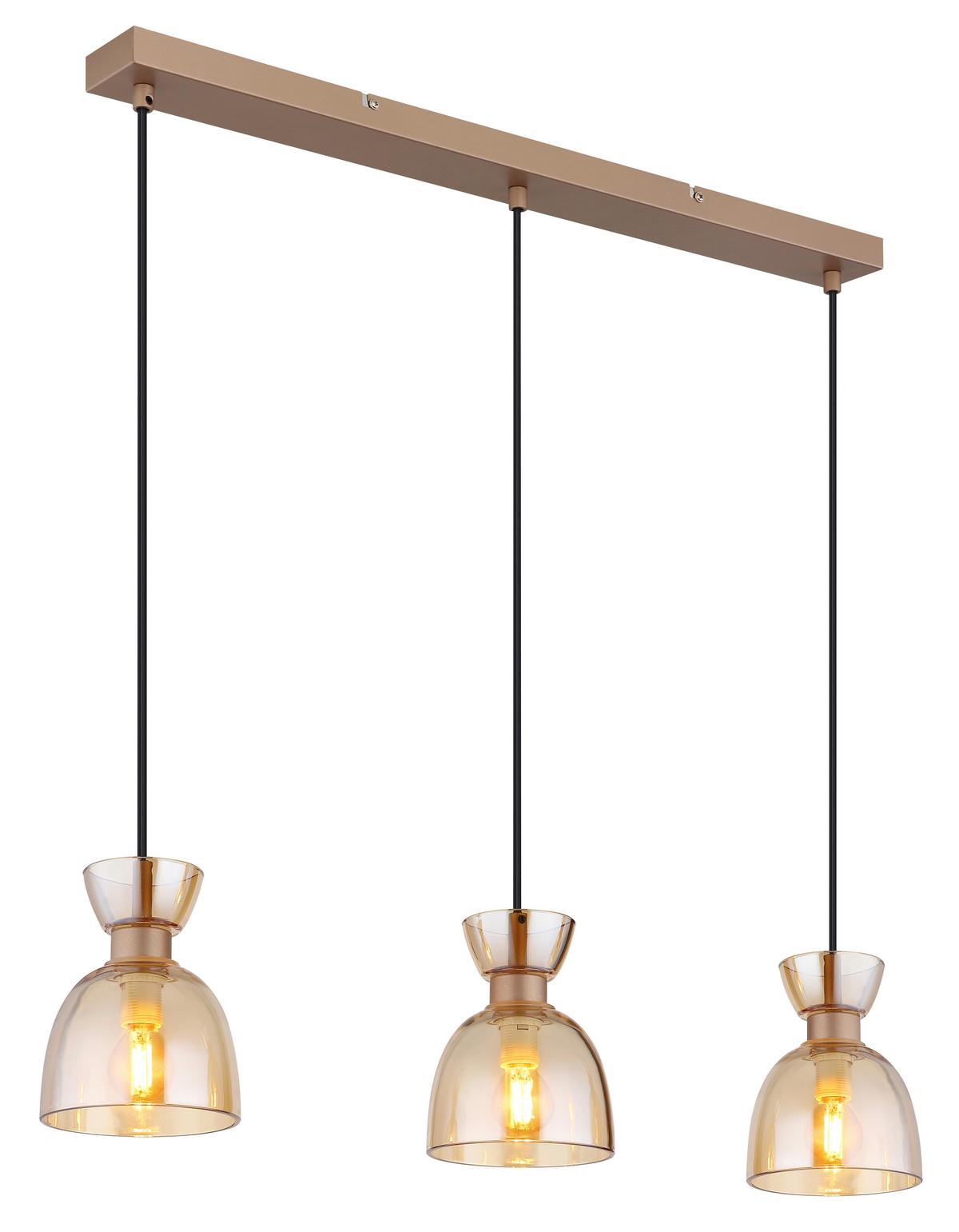 HÄNGELEUCHTE 15769A-3 MASSEY - Bernsteinfarben/Schwarz, Design, Glas/Kunststoff (65/13/120cm) - Globo