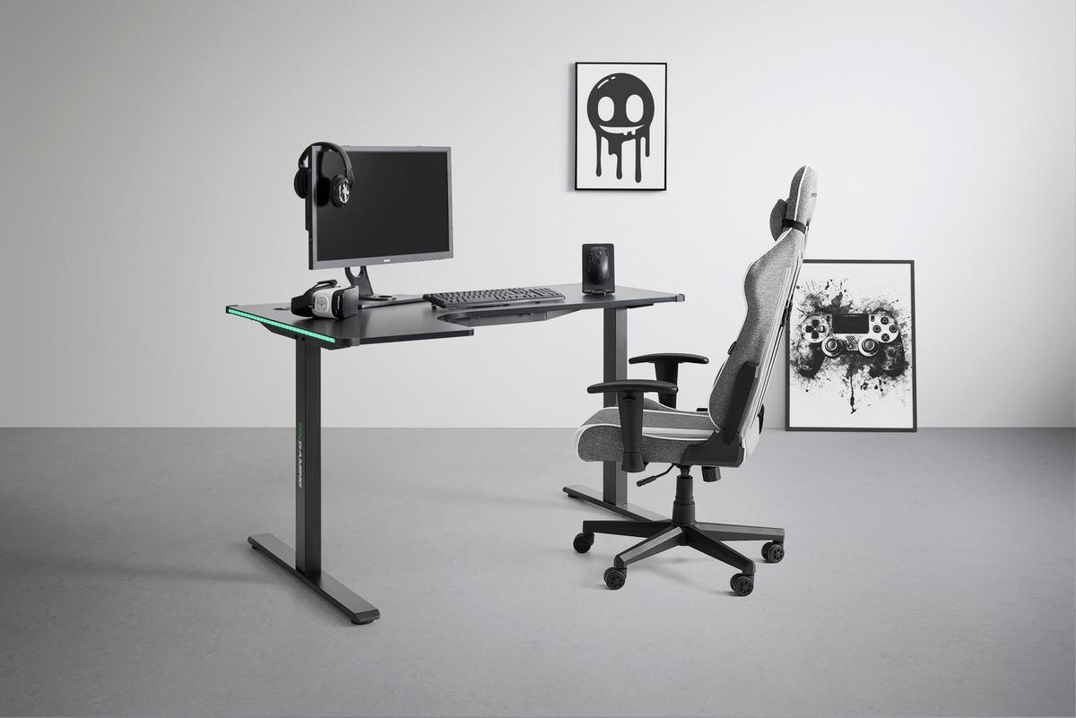 Gamingtisch Zocker II Schwarz - Schwarz, MODERN, Holzwerkstoff/Metall (140/75/60-100cm) - Mömax