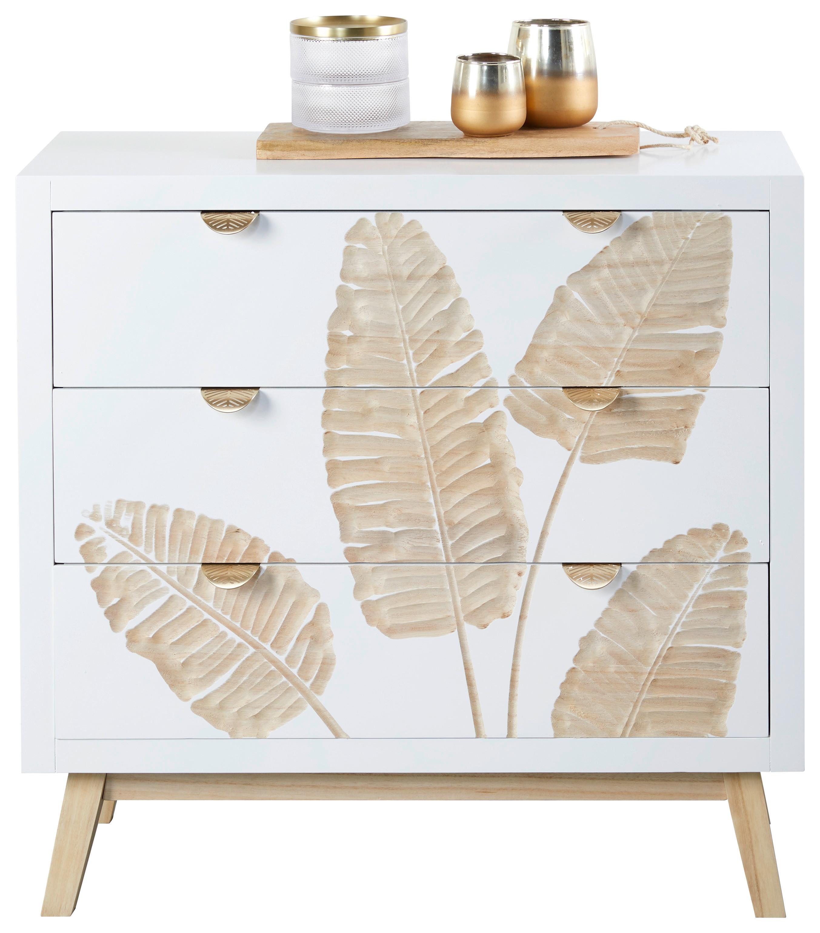 Kommode Leafs in Natur/Weiß - Goldfarben/Naturfarben, LIFESTYLE, Holz/Holzwerkstoff (80/76/34cm) - Zandiara