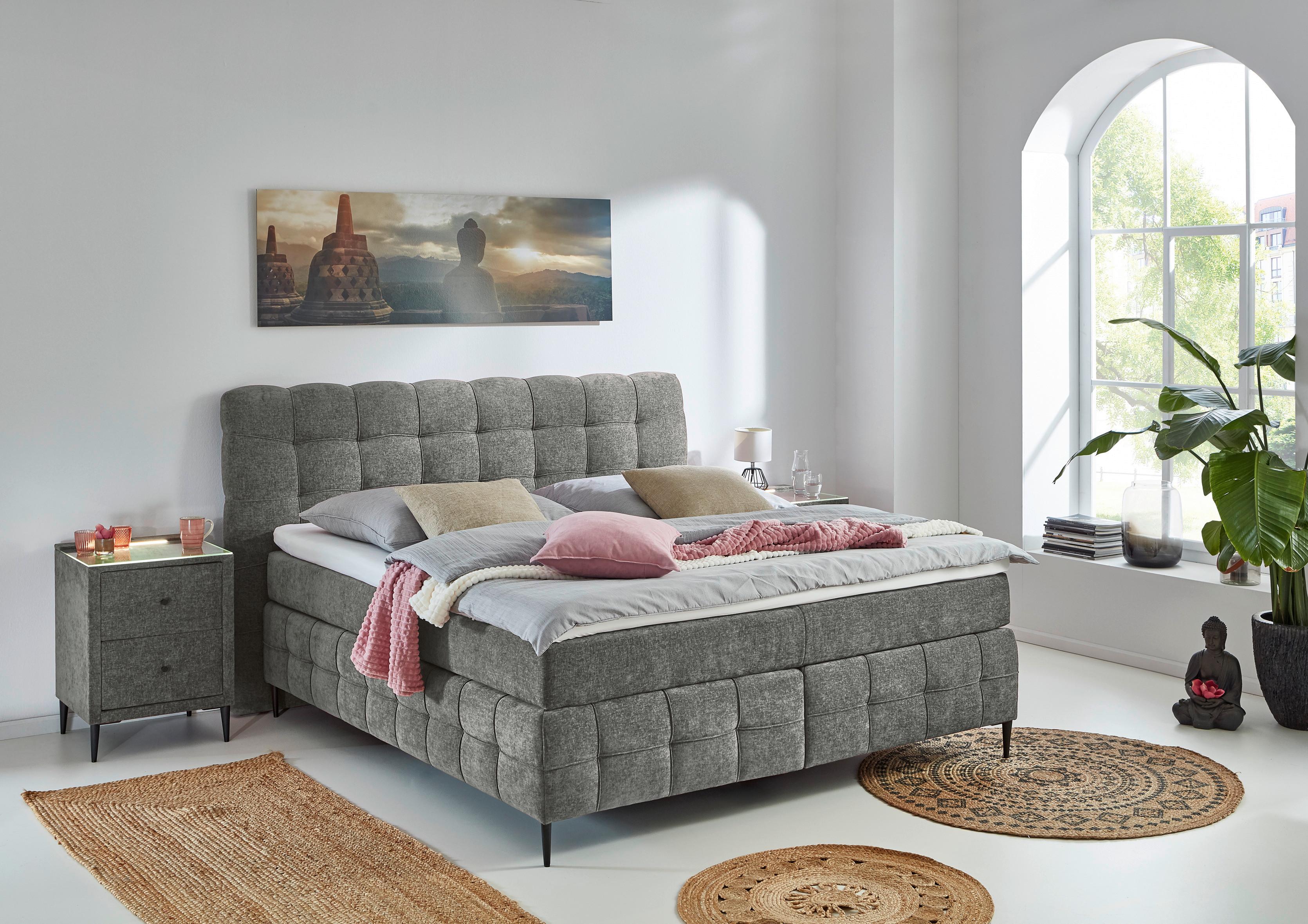 Boxspring Postelja Scarlett - siva/črna, Konvencionalno, kovina/tekstil (180/200cm)