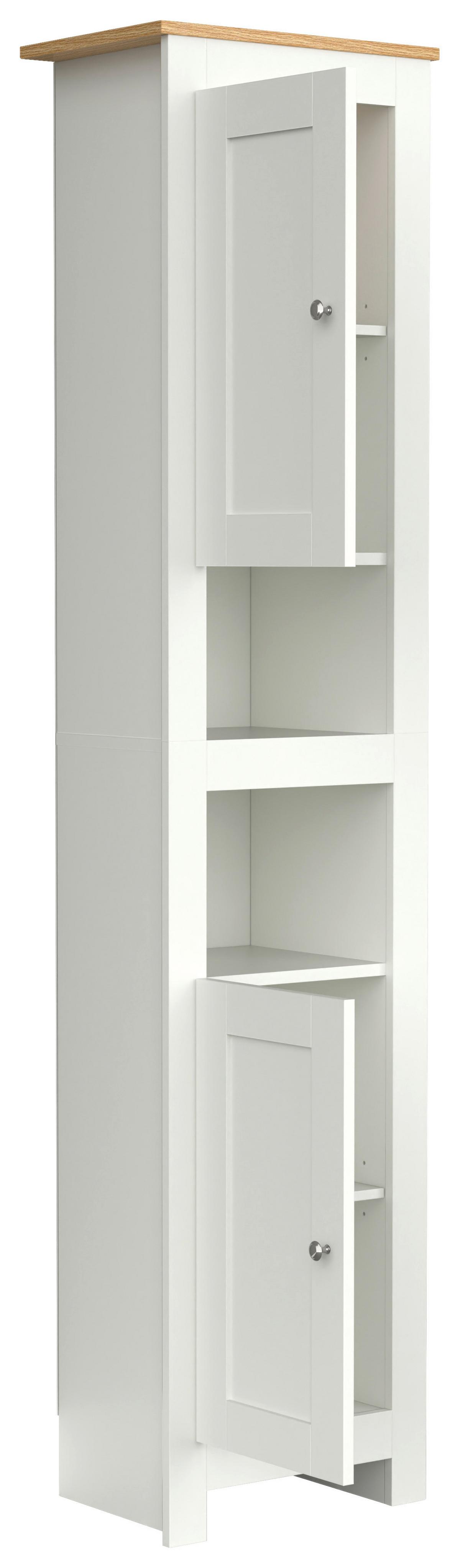 Hochschrank Balusa ca. 42x180 cm Weiß/Eiche - Eichefarben/Silberfarben, MODERN, Holzwerkstoff (42/180/30cm) - MID.YOU