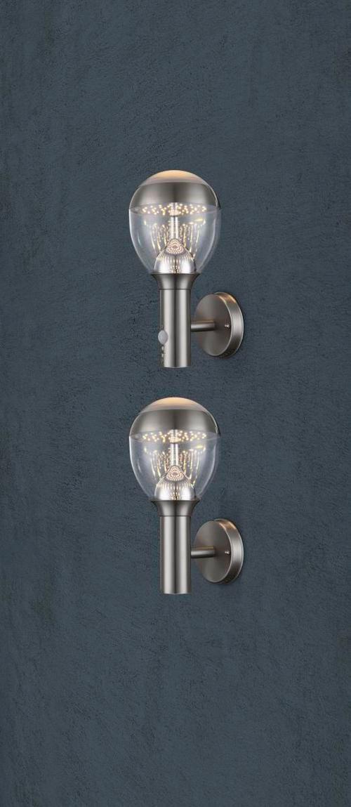 AUSSENWANDLEUCHTE CALLISTO L: 15 CM SILBERFARBEN - Klar/Silberfarben, Basics, Kunststoff/Metall (15/17,5/32cm) - Globo
