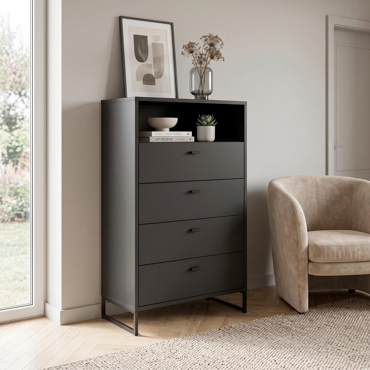 Highboard Janne ca.60,2x103,9x33,1cm Schwarz - Schwarz, LIFESTYLE, Holzwerkstoff/Metall (60,2/103,9/33,1cm) - MID.YOU