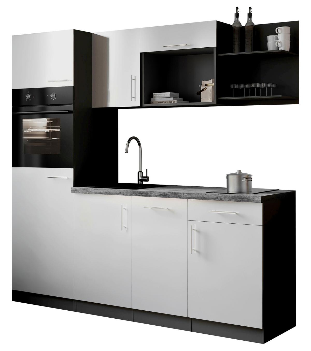 Küchenblock Oliver m. Geräten Weiß - Weiß/Grau, Trend, Holzwerkstoff/Metall (205cm) - Respekta