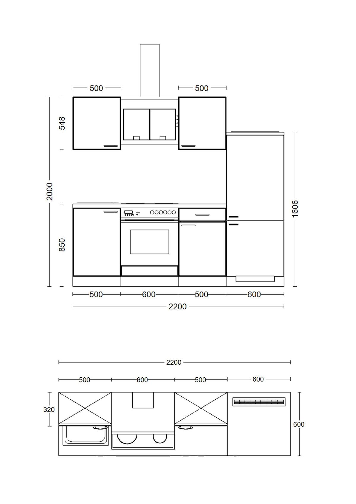 Kuhinjski Blok Z Aparati Avila, Magnolija, Barva Hrasta - magnolija/črna, Moderno, kovina/leseni material (220cm) - FlexWell