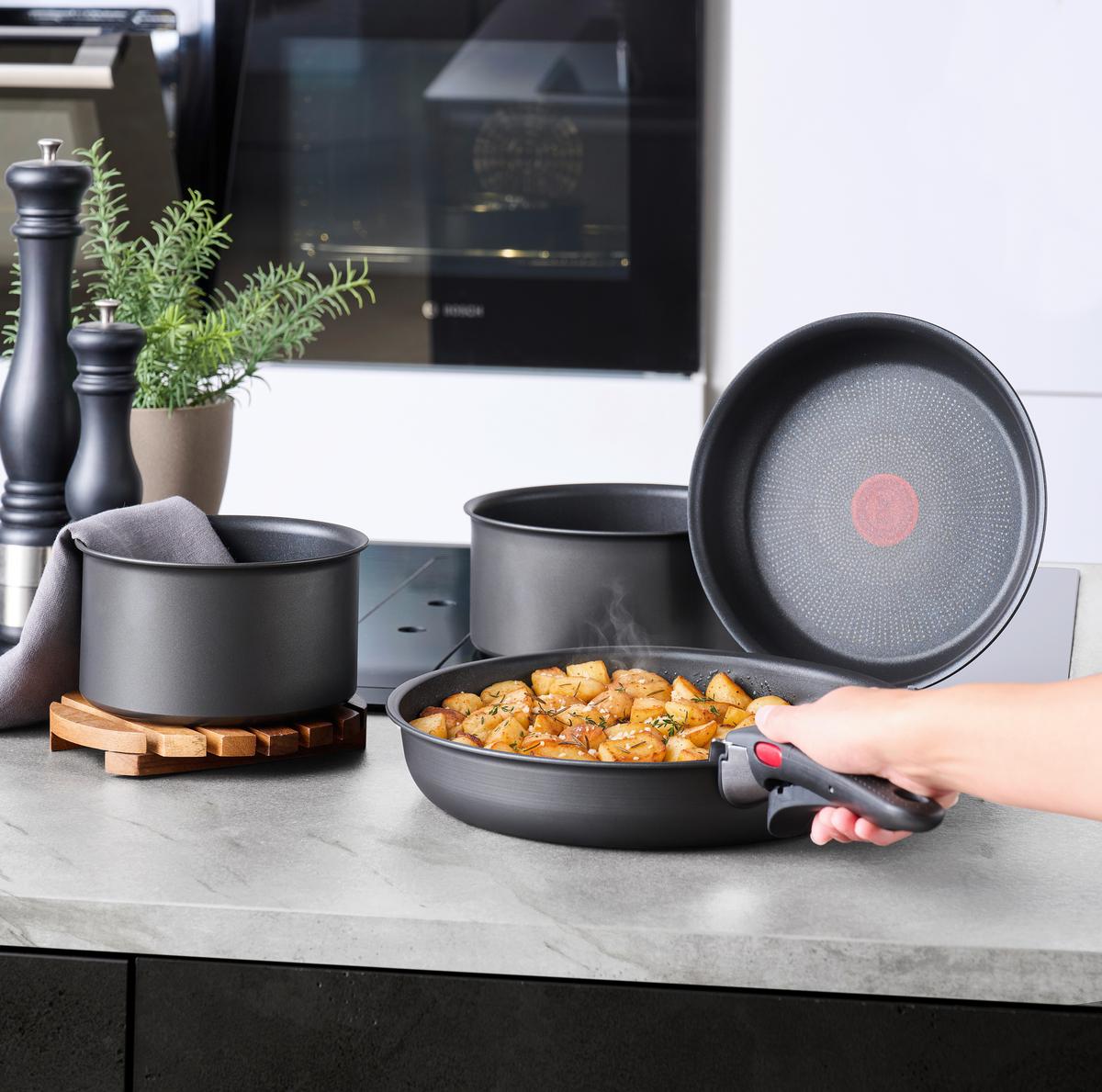 ZESTAW PATELNI L76495 TEFAL - ciemnoszary, Basics, metal - Tefal