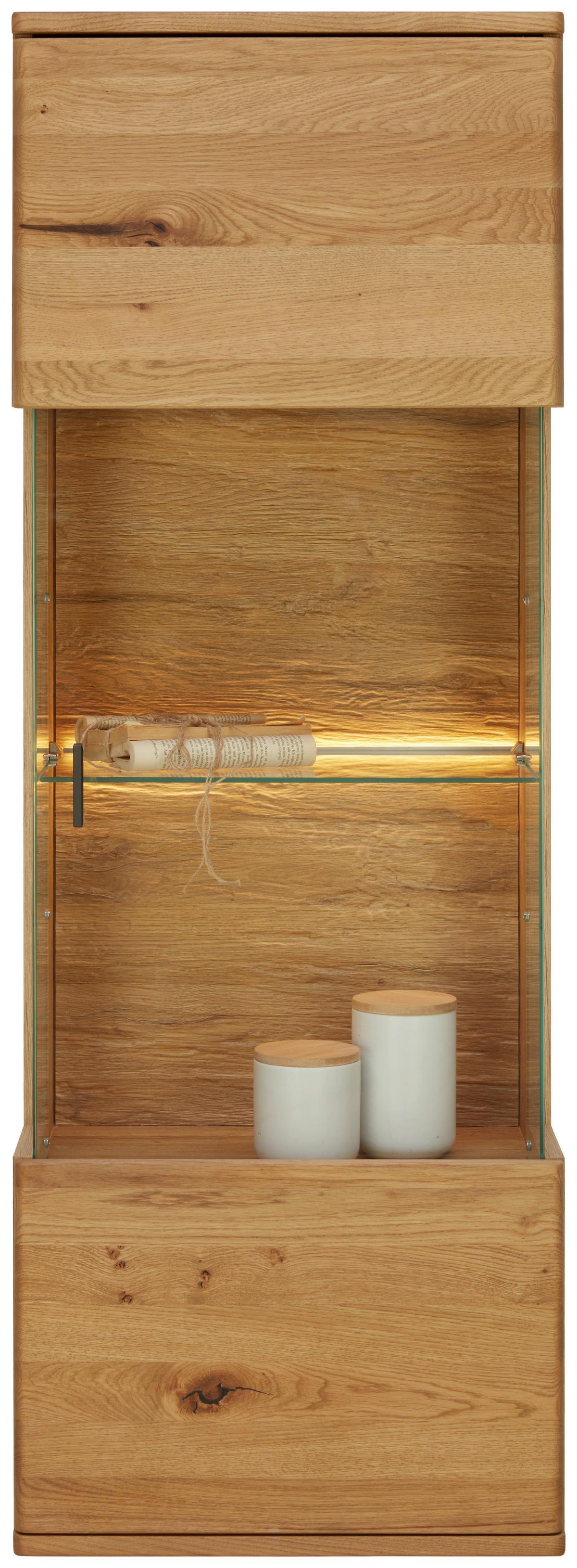 Hängevitrine in Wildeiche - Wildeiche/Schwarz, Modern, Glas/Holz (50/138/37cm) - Premium Living