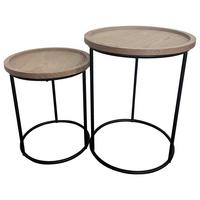 Mese auxiliare RENE - culoare natur/negru, Modern, lemn/metal (40/50/40cm) - Modern Living