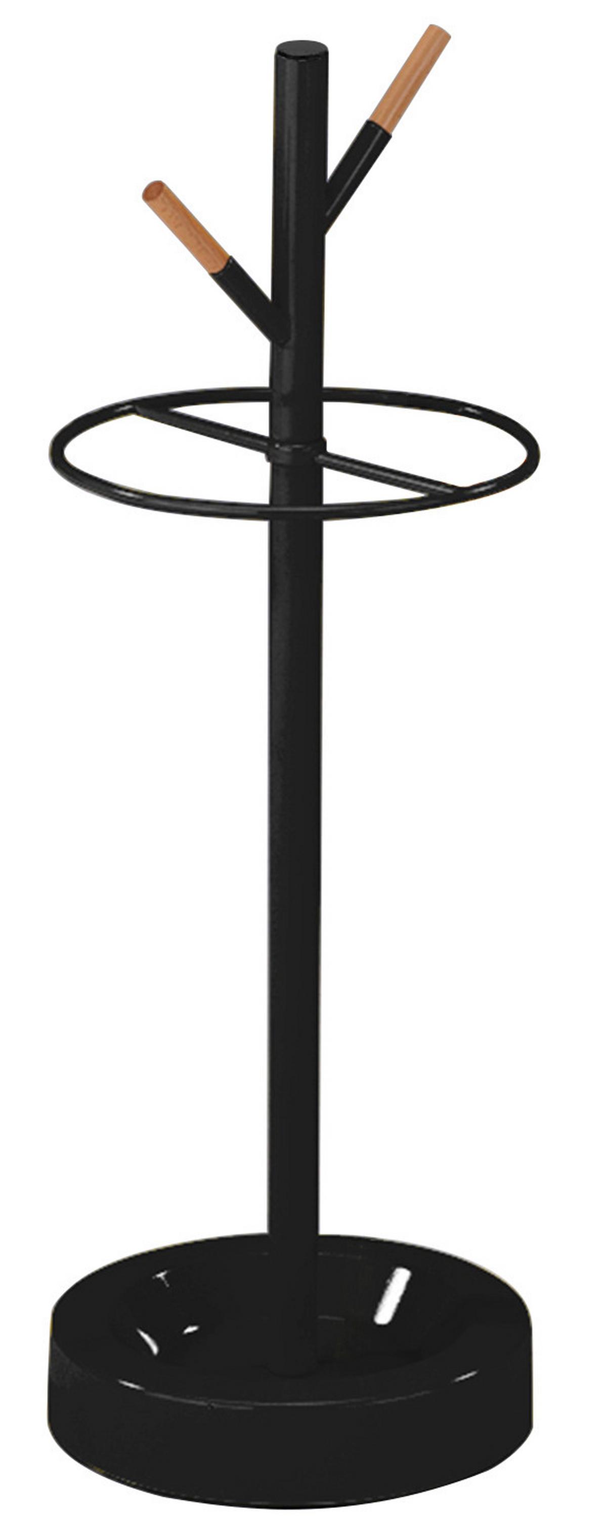 Schirmständer Mick aus Metall in Schwarz - Schwarz/Naturfarben, Modern, Holz/Metall (25,5/74/25,5cm) - Mömax