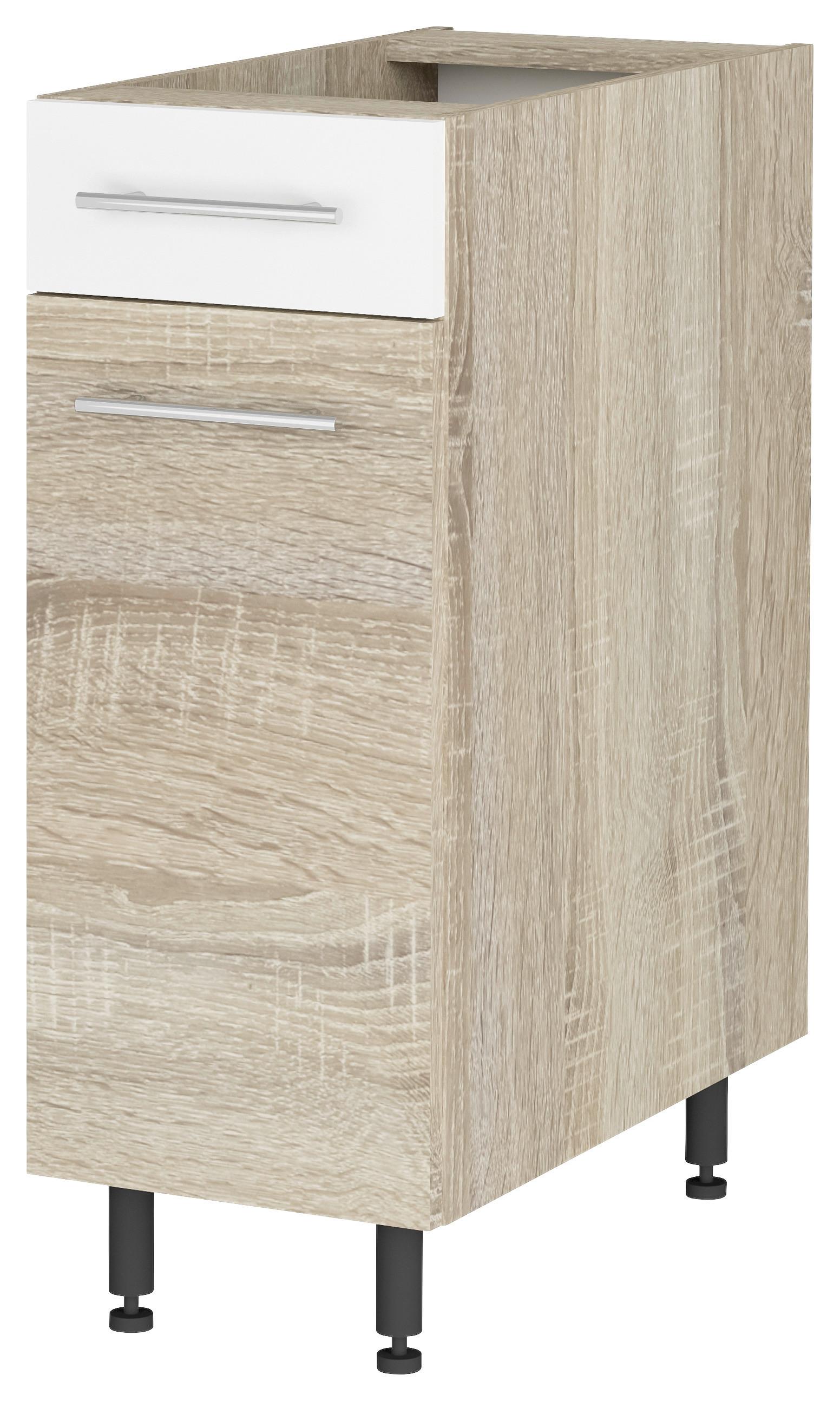 Konyhai Alsószekrény Corina - Sonoma tölgy/fehér, Modern, fa/fém (30/82,4/58cm)