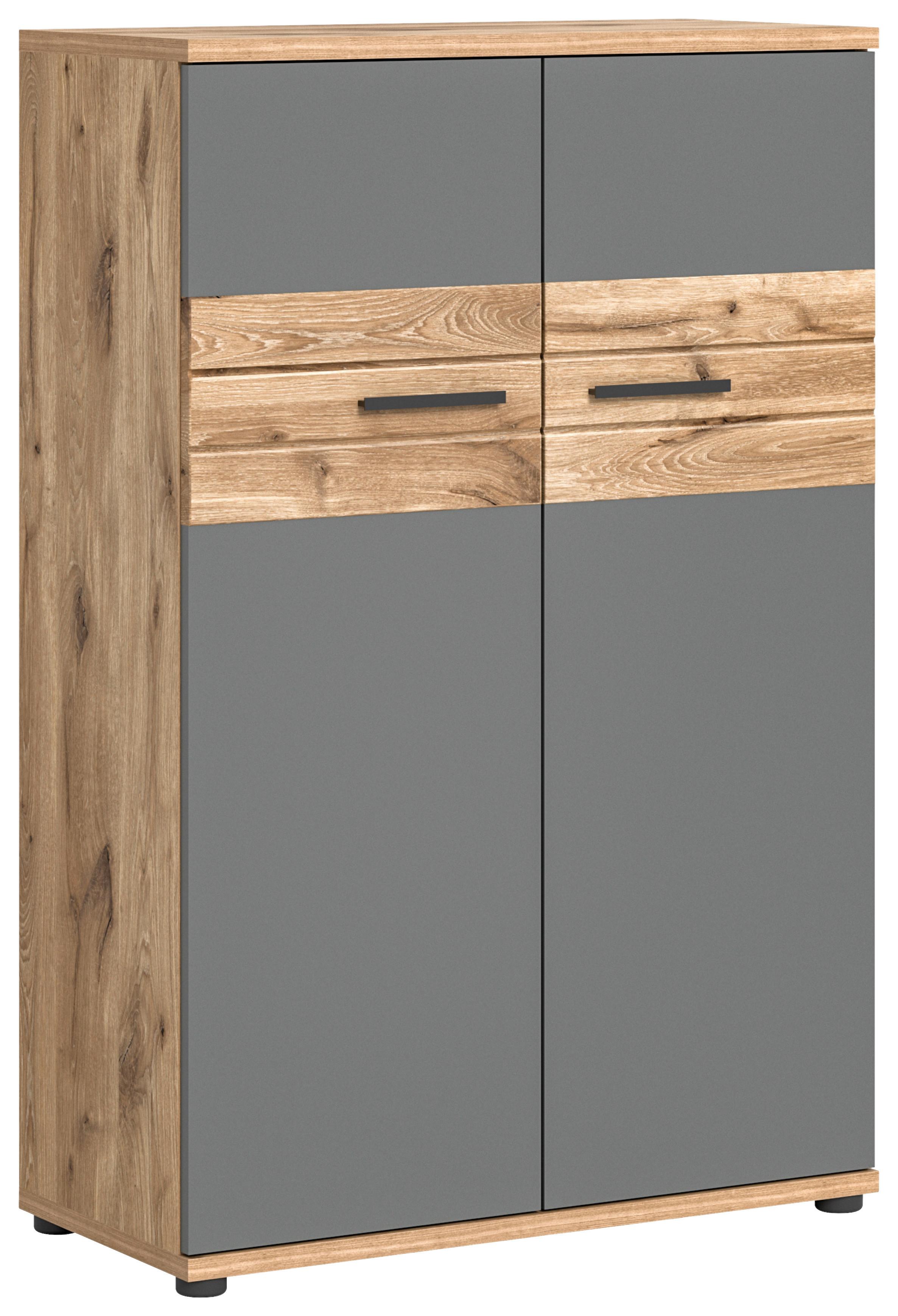 Kommode Mason ca. 80x122 cm Eiche/Grau - Eichefarben/Schwarz, Holzwerkstoff/Kunststoff (80/122/37cm) - MID.YOU