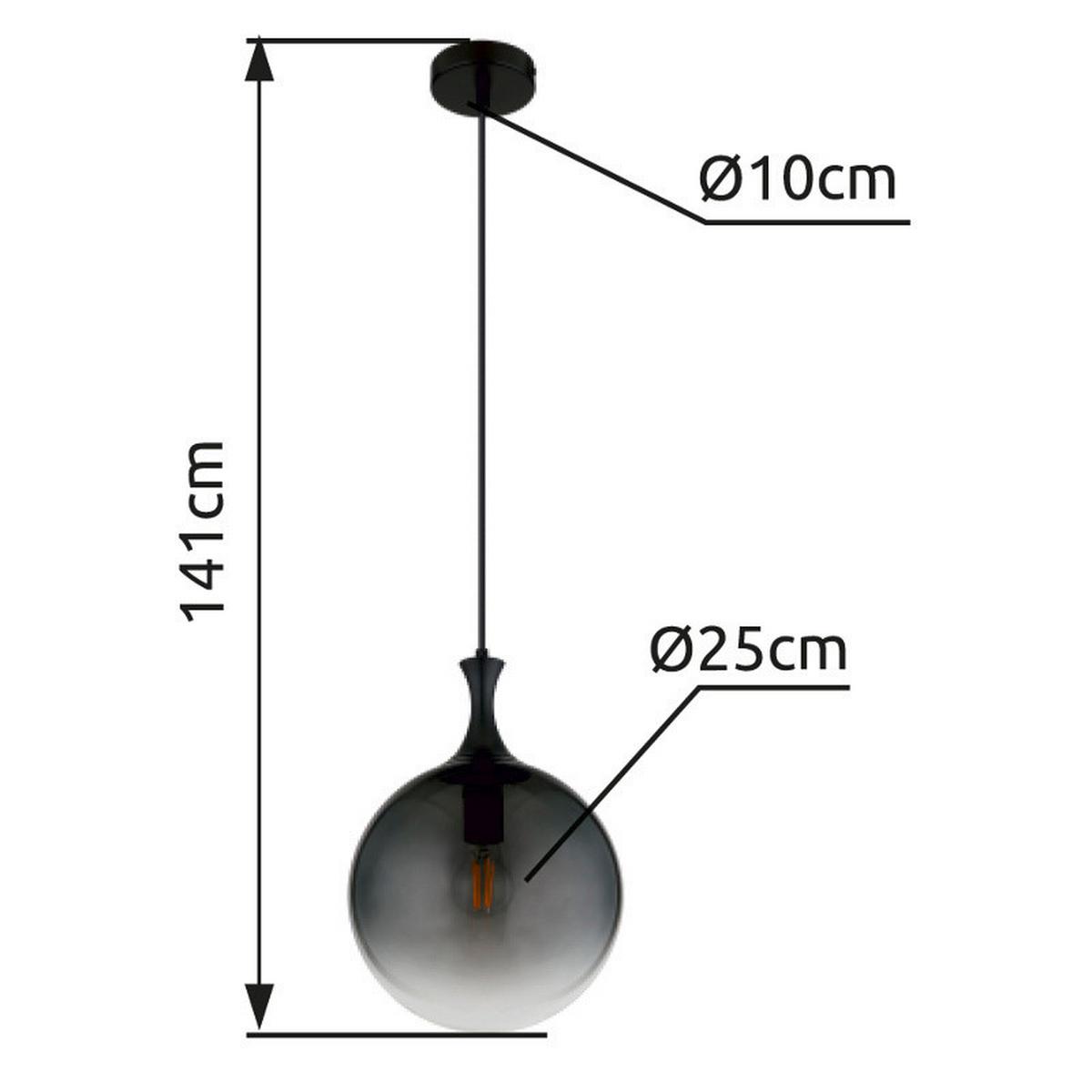 HÄNGELEUCHTE 15885H - Schwarz, Design, Glas/Kunststoff (25/141cm) - Globo
